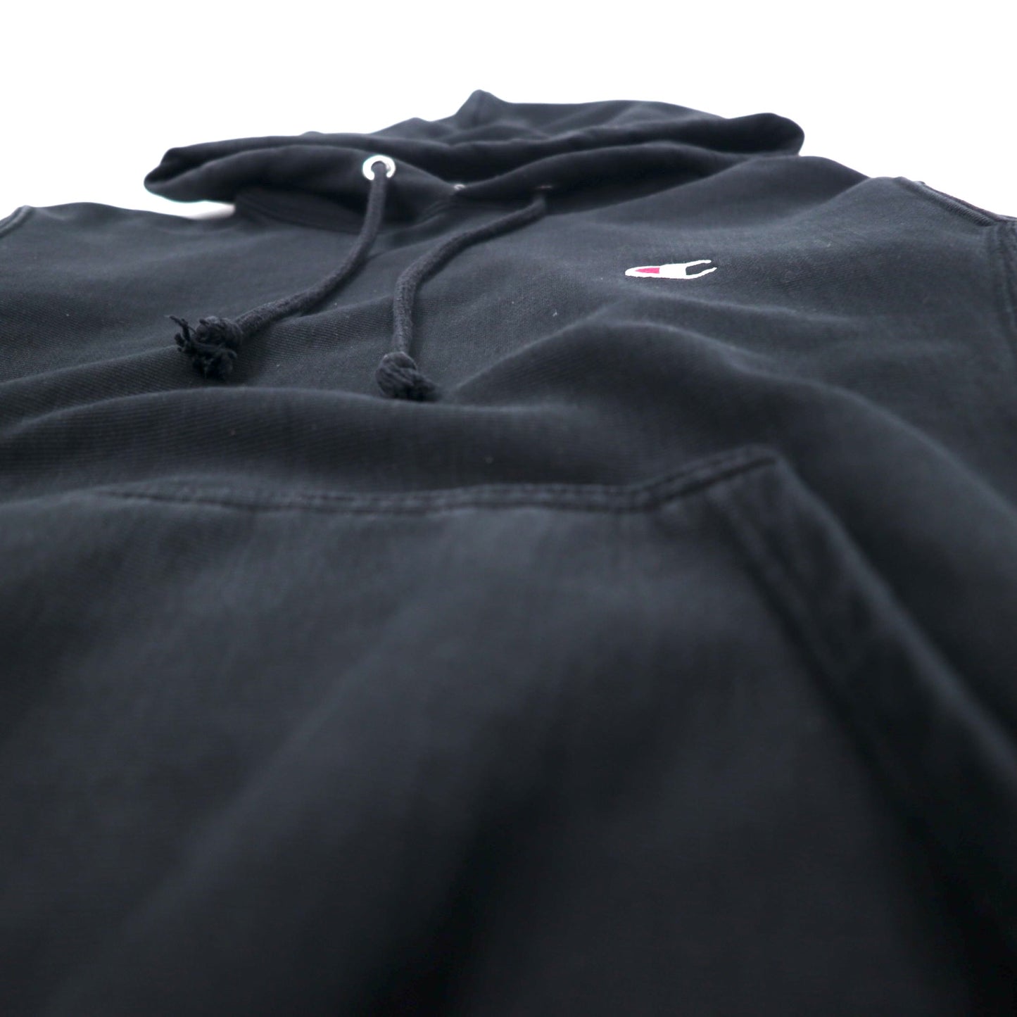 Champion Reverse Weave Hoodie, Medium, Black, Cotton, Blue Single Tag, Reprint, Made in Pakistan