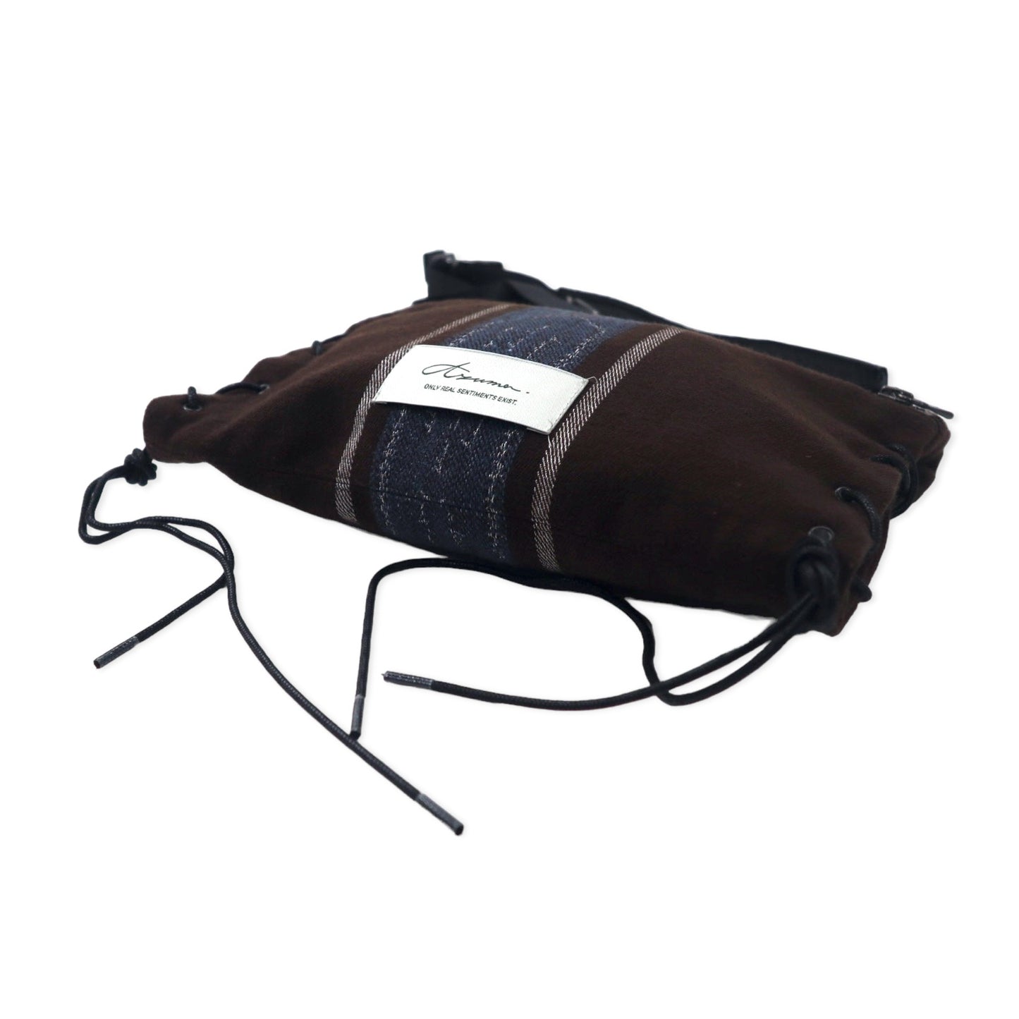 Azuma タリート ストライプ ユーティリティ サック サコッシュバッグ ブラウン ウール ジャガード レースアップ TALLIT STRIPE UTILITY SACK 20AH-AC-05 HAZE取り扱い 日本製