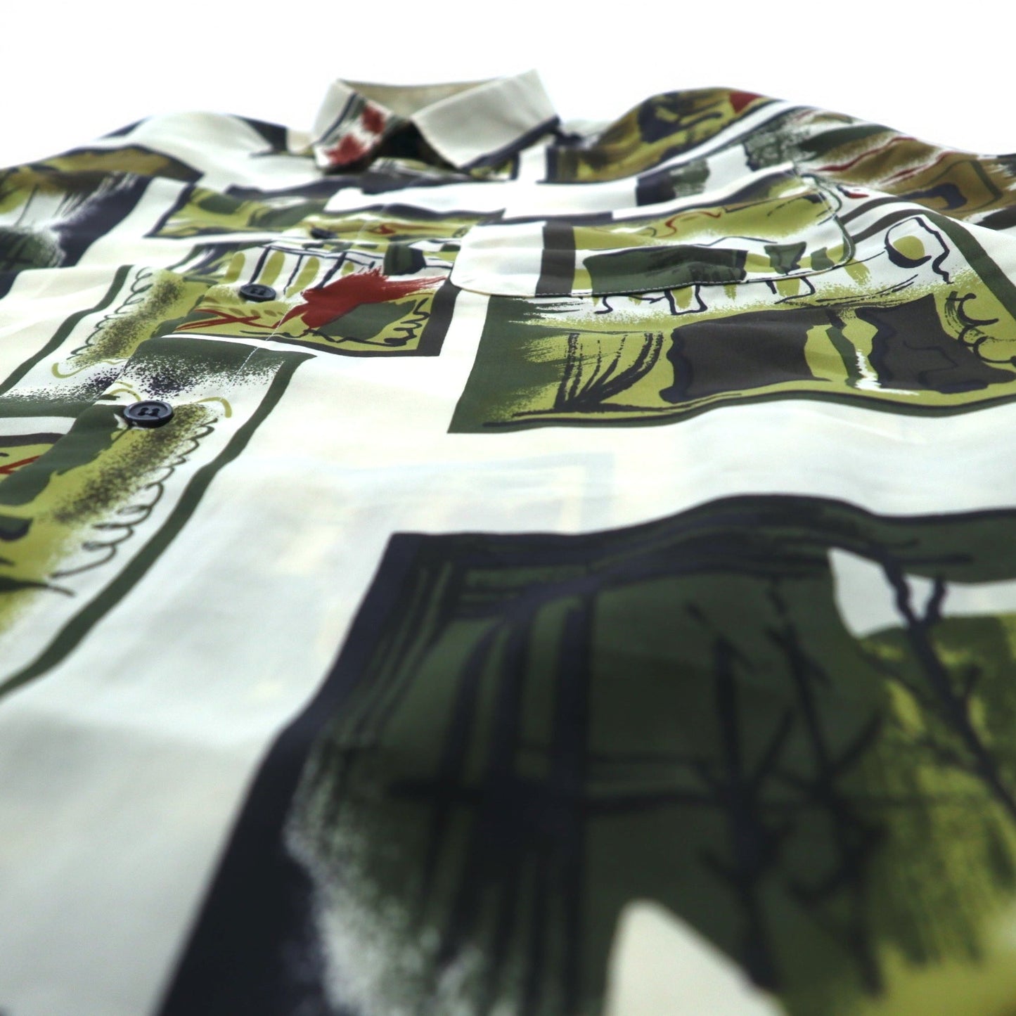 Vintage 90s Retro Shirt Royal Honey Poly Shirt M Beige All-over Pattern Art Polyester