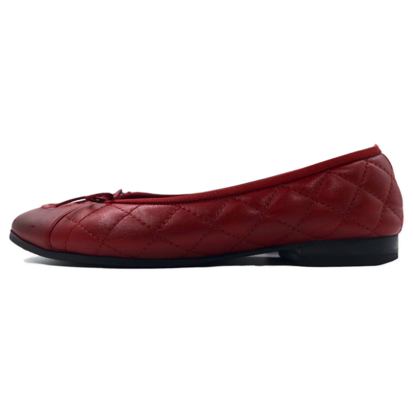 CHANEL Ballerina Matelasse Flat Pumps Ballet Shoes US6.5 Red 