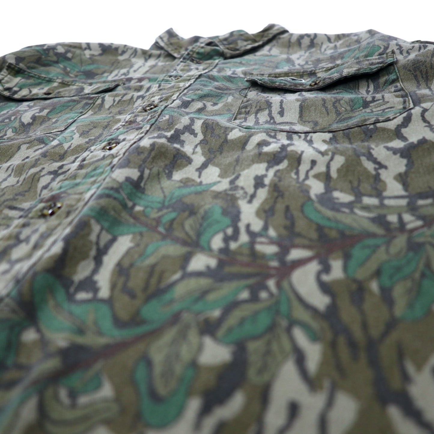 MOSSY OAK Hunting Shirt Button Down Shirt XL Khaki Camouflage Cotton Big Size