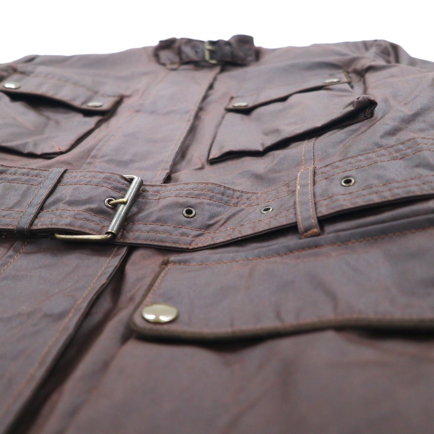 Belstaff GOLD Label イタリア製 ロードマスター モーターサイクルジャケット オイルドジャケット L ブラウン ポリエステル 裏地チェック ダブルジップ