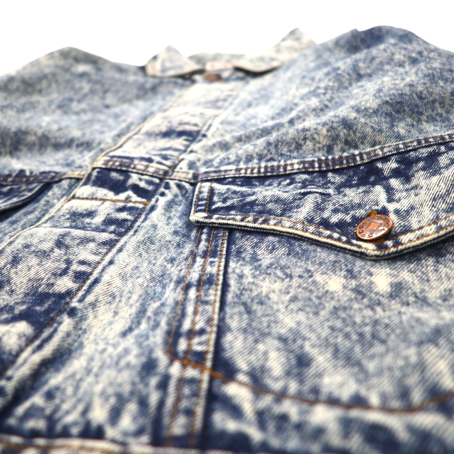 USA made 90s STEEL chemical wash denim jacket, denim jacket, size L, blue, cinch back