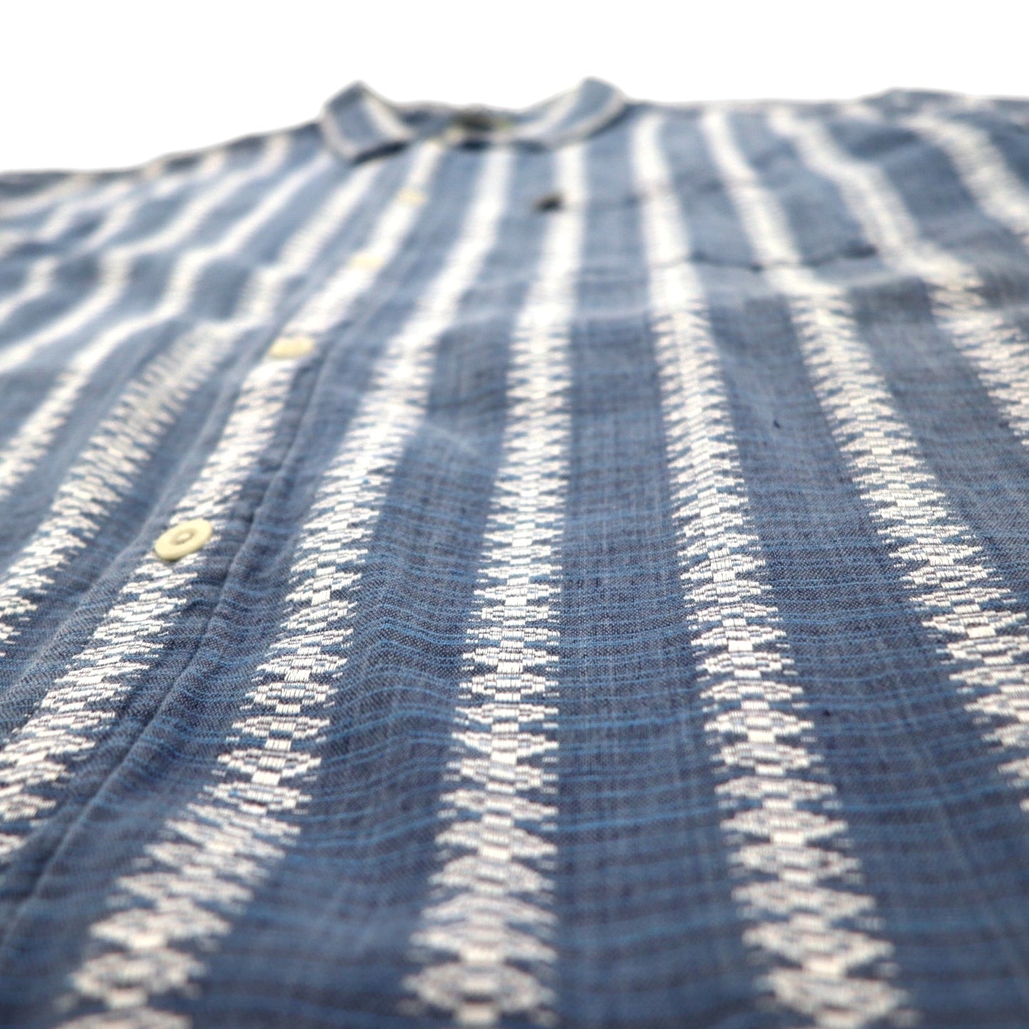 THE NORTH FACE A5シリーズ 半袖 ジャガード リネン シャツ L ブルー コットン 総柄 ストライプ AYD3