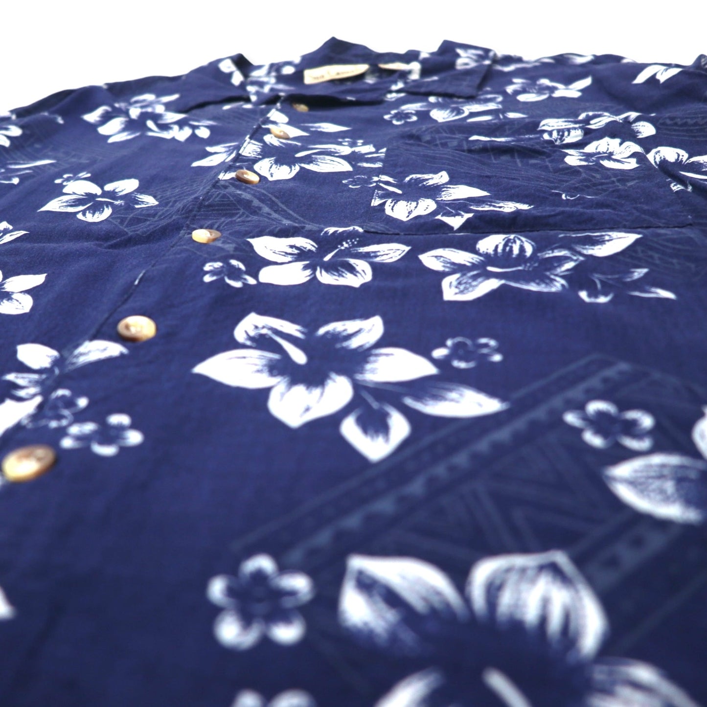 Sun Casuals Aloha Shirt, Open Collar, 3X, Navy, Rayon, All-Over Pattern, Hibiscus