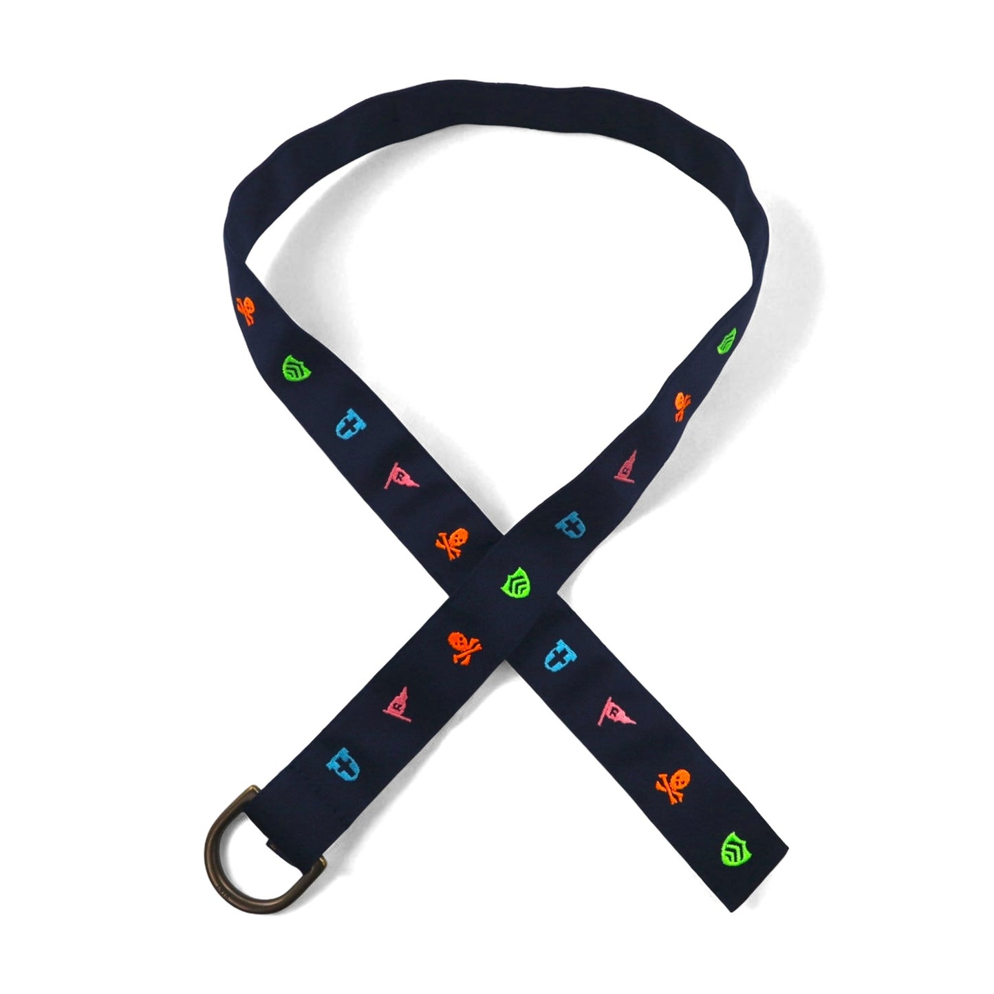 POLO RALPH LAUREN リングベルト L ネイビー ナイロン スカル ロゴ エンブレム 刺繍