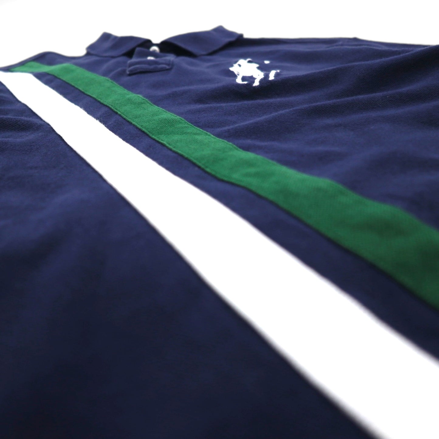 Polo by Ralph Lauren 90年代 ビッグポニー刺繍 ラインデザイン ポロシャツ L ネイビー コットン 鹿の子