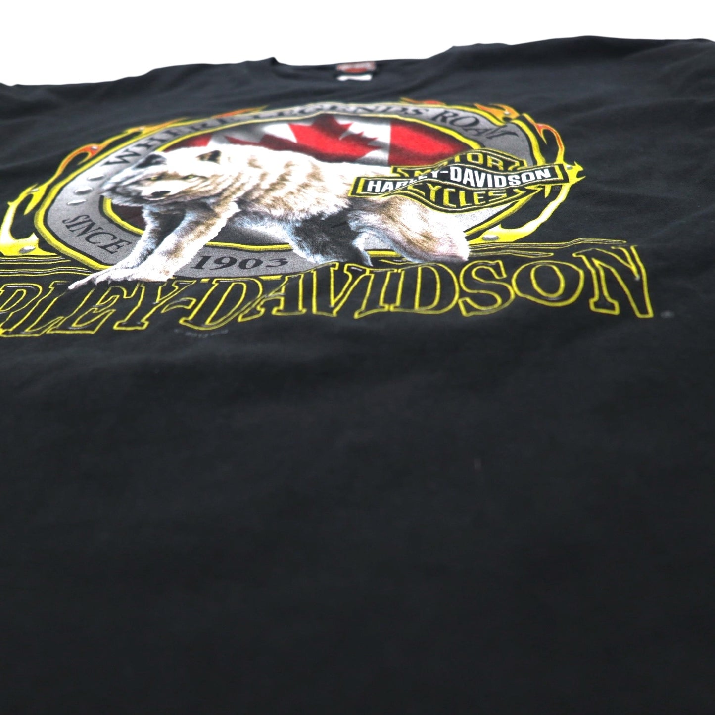HARLEY DAVIDSON Double-sided Print T-Shirt 2XL Black Cotton Wolf Animal Big Size