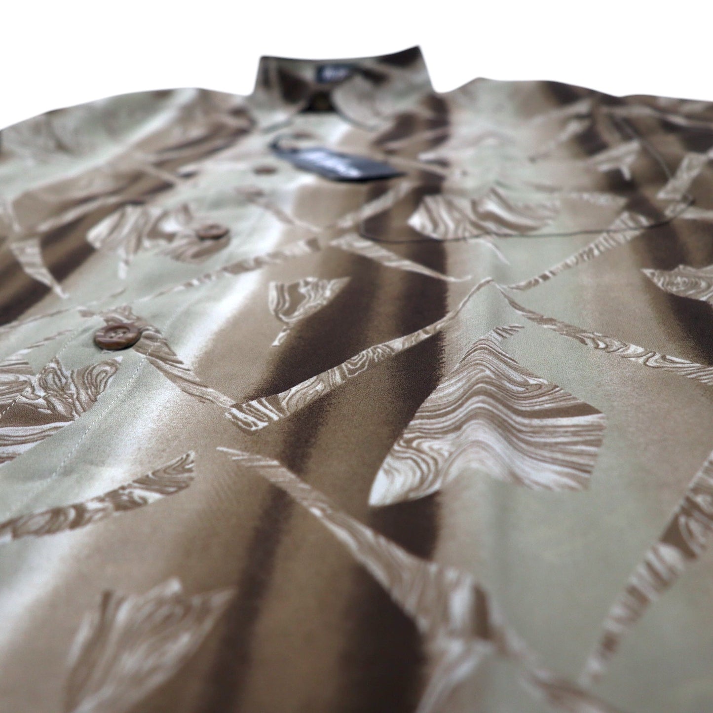 Vintage 90s Japan Made Retro Shirt JOLLY ARUKON All-over Print Polyester Shirt M Brown Unused