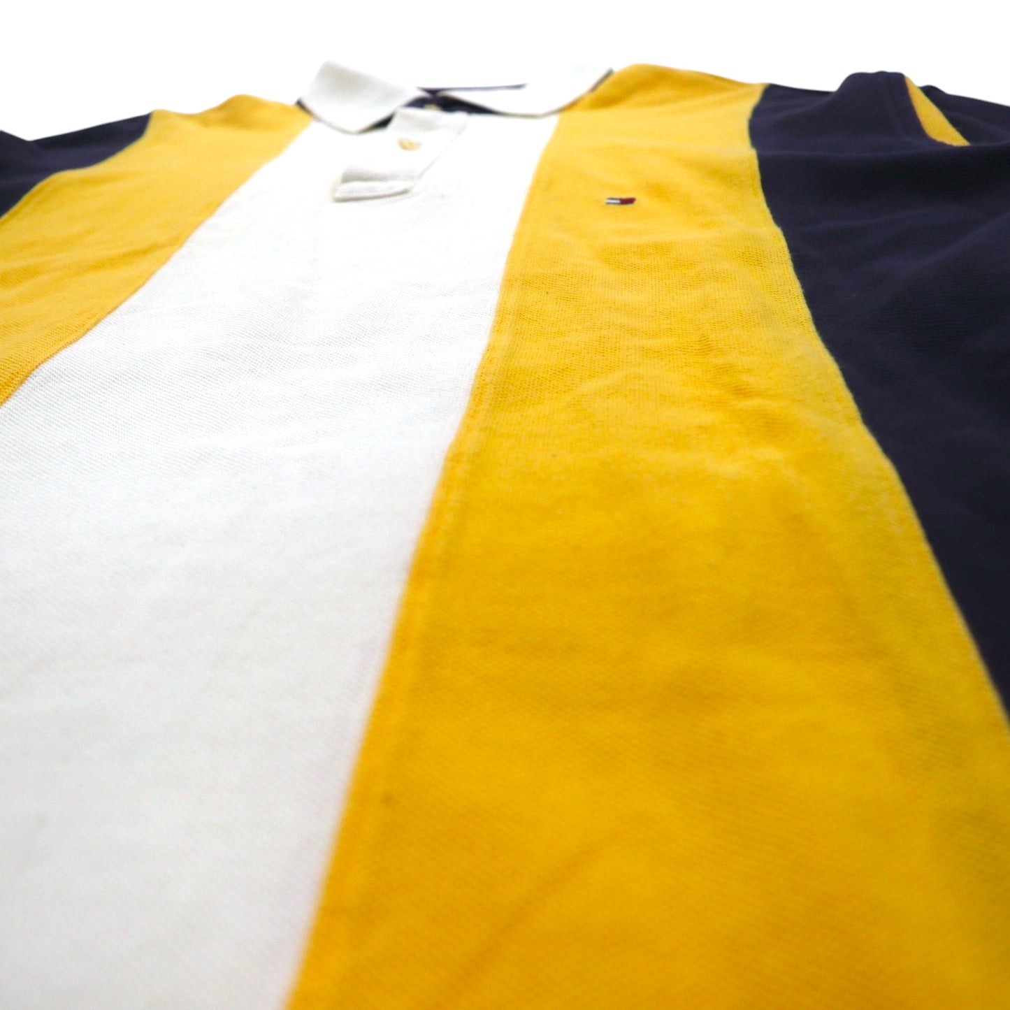 TOMMY HILFIGER ラガーシャツ L イエロー ネイビー ストライプ コットン