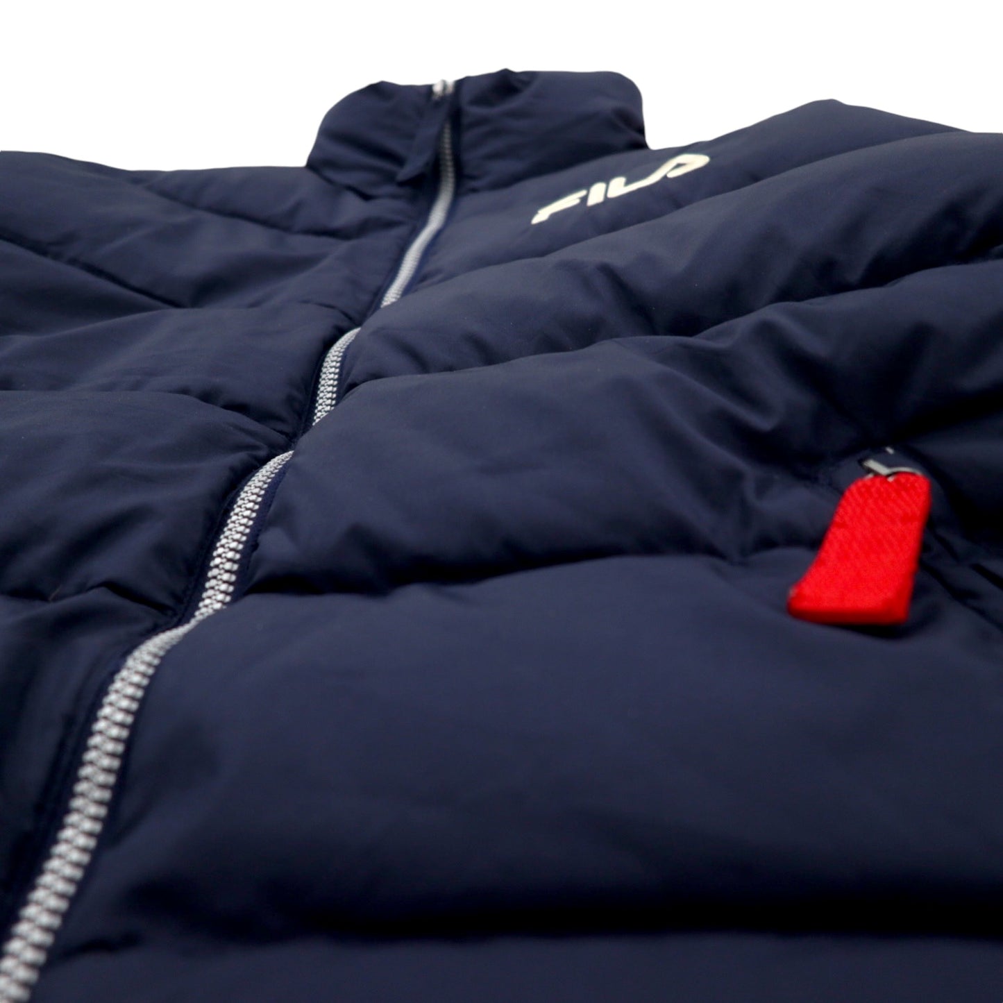 FILA 90s Down Jacket M Navy Polyester Side Line One Point Logo Embroidery