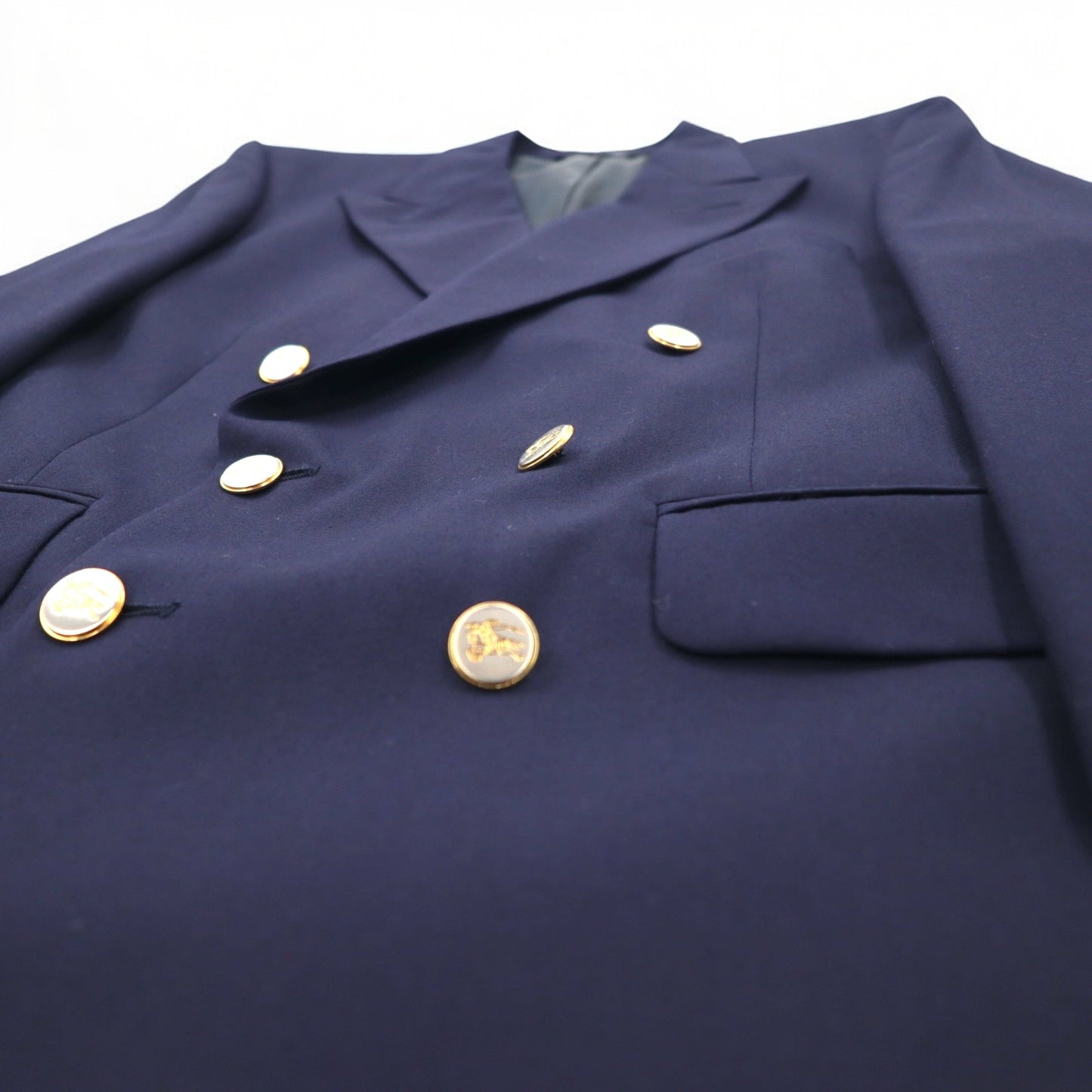 Burberrys USA製 オールド ダブル テーラードジャケット ブレザー 紺ブレ L ネイビー ウール SUPER 100's ギャバン ACTWUタグ 金ボタン ピークドラベル