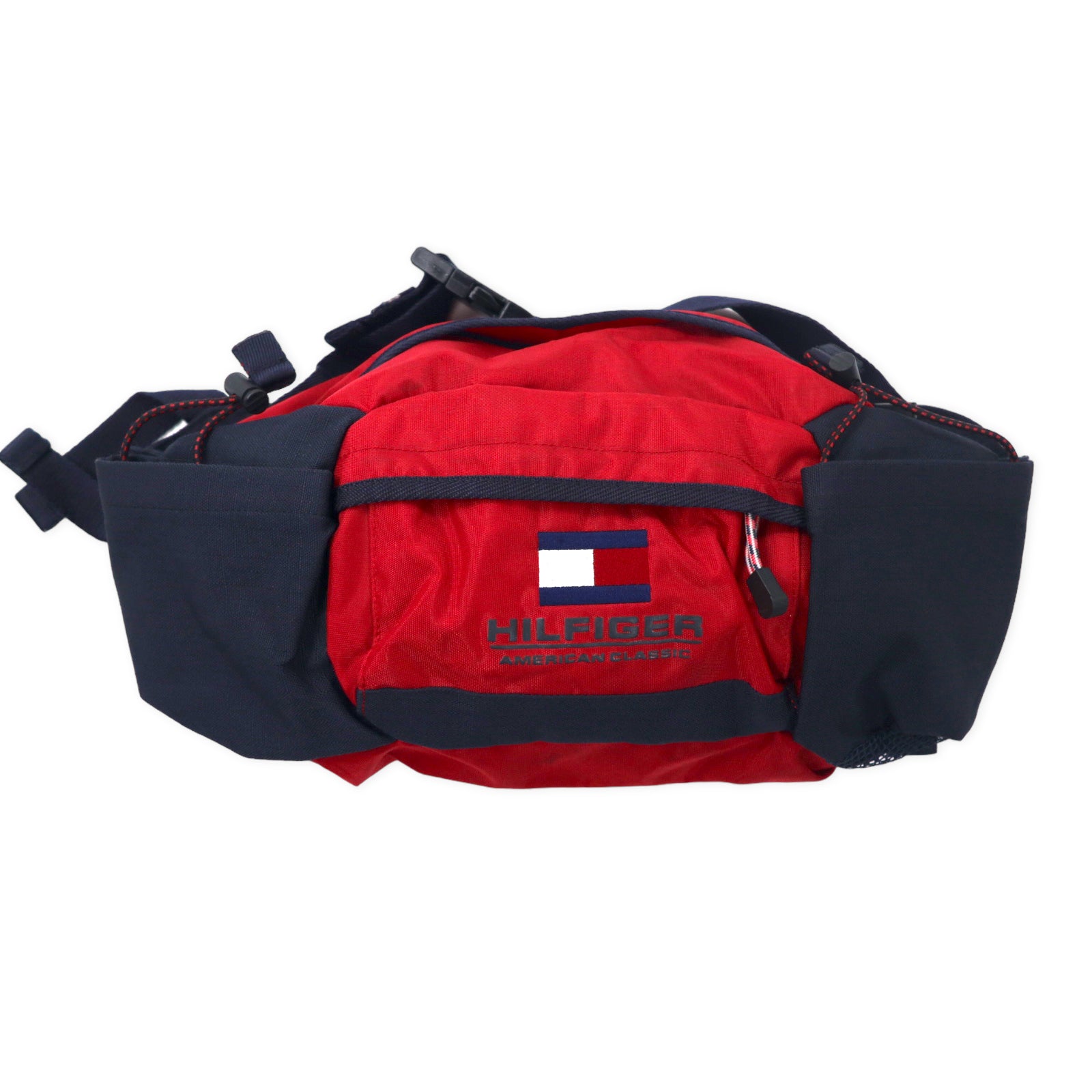 TOMMY HILFIGER 90's Body Bag Funny Pack Red Nylon Logo Embroidery