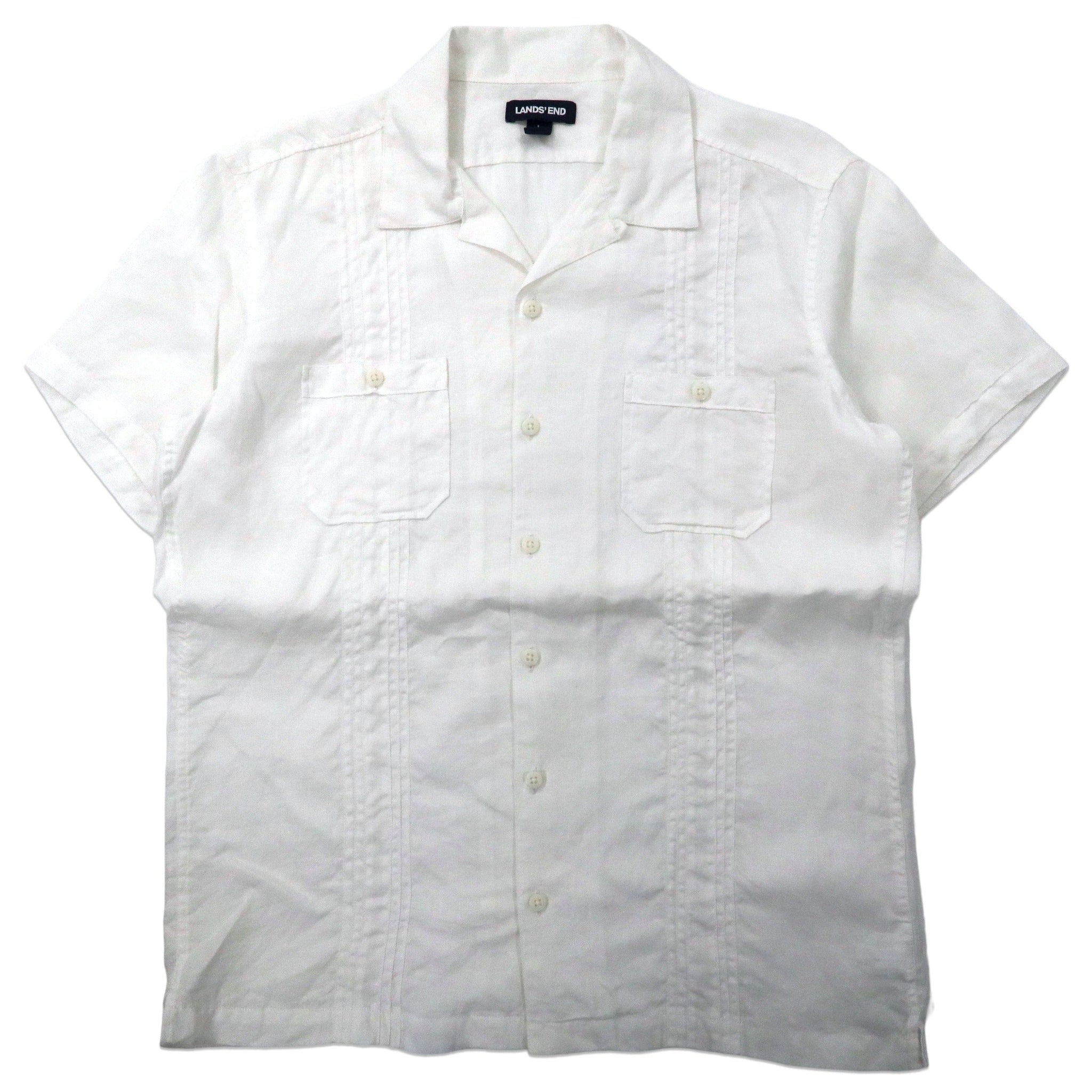 Lands'END Cuban Shirt L White Linen Traditional Fit Open Color