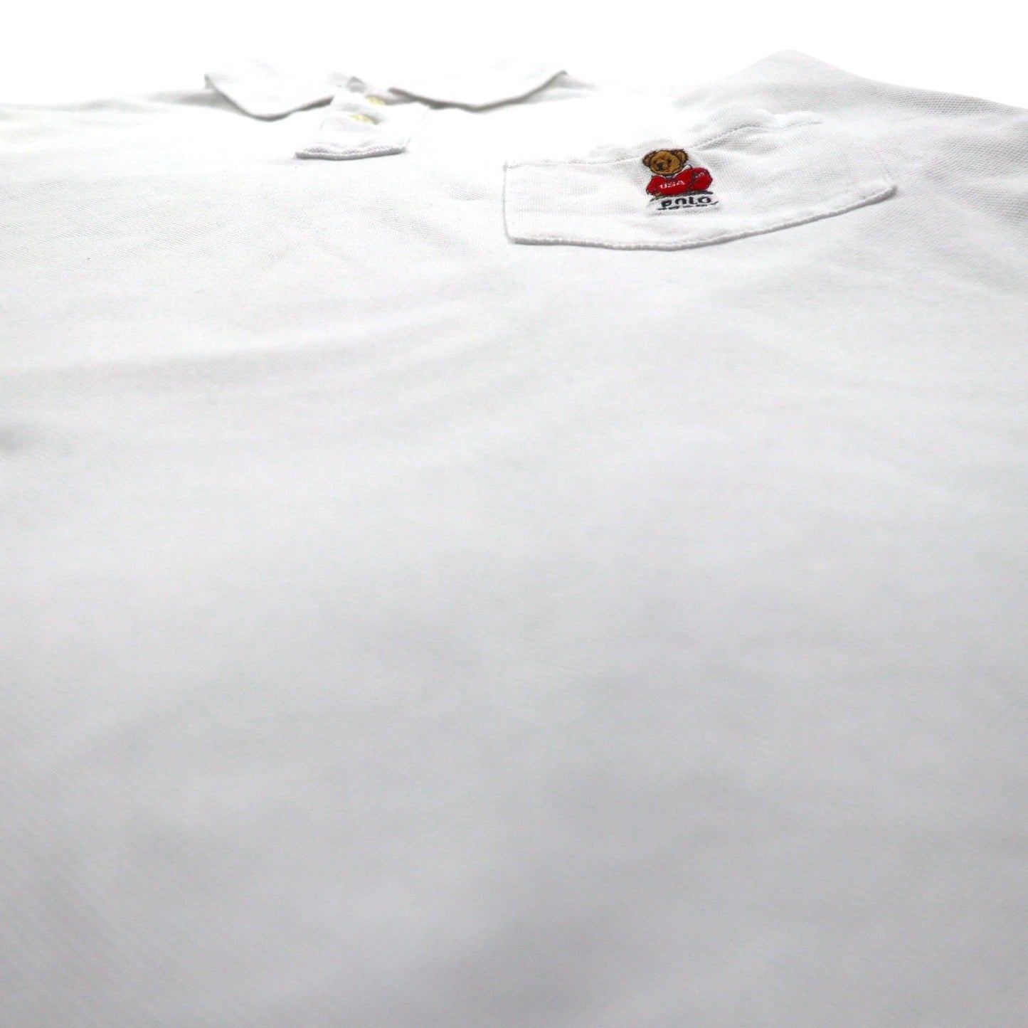 Polo by Ralph Lauren 90s Polo Bear Chest Pocket Polo Shirt, Size L, White, Pique, Single Point Embroidery