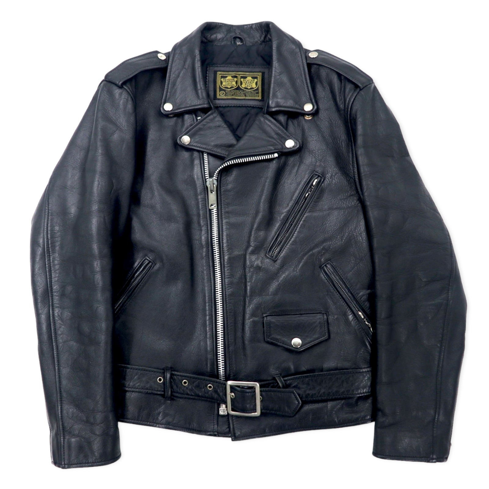 VINTAGE GENUINE LEATHER CUIR NATUREL RIDERS JACKET Double Riders 