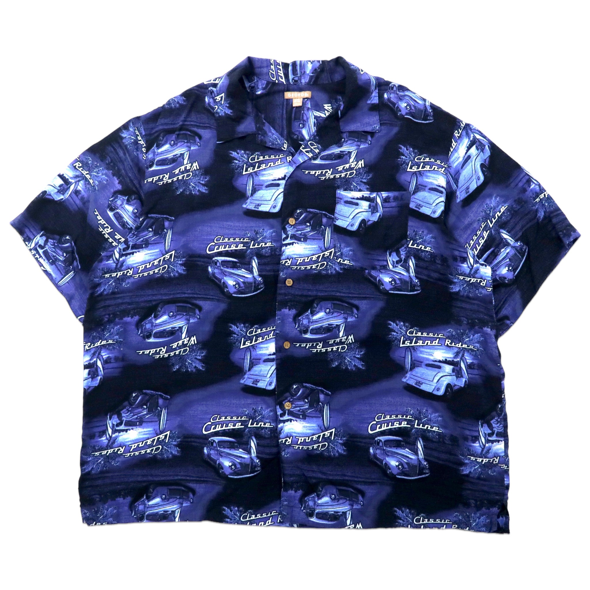 George Hawaiian Shirt XL Blue Rayon Patterned Classic Car – 日本然 