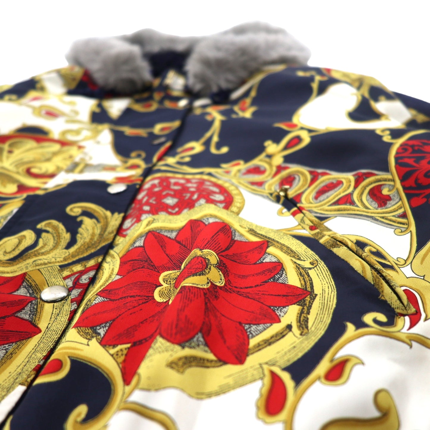 Viva Motion Scarf Pattern Bomber Jacket 9 Navy All Over Pattern Polyester Quilted Liner Made in Japan