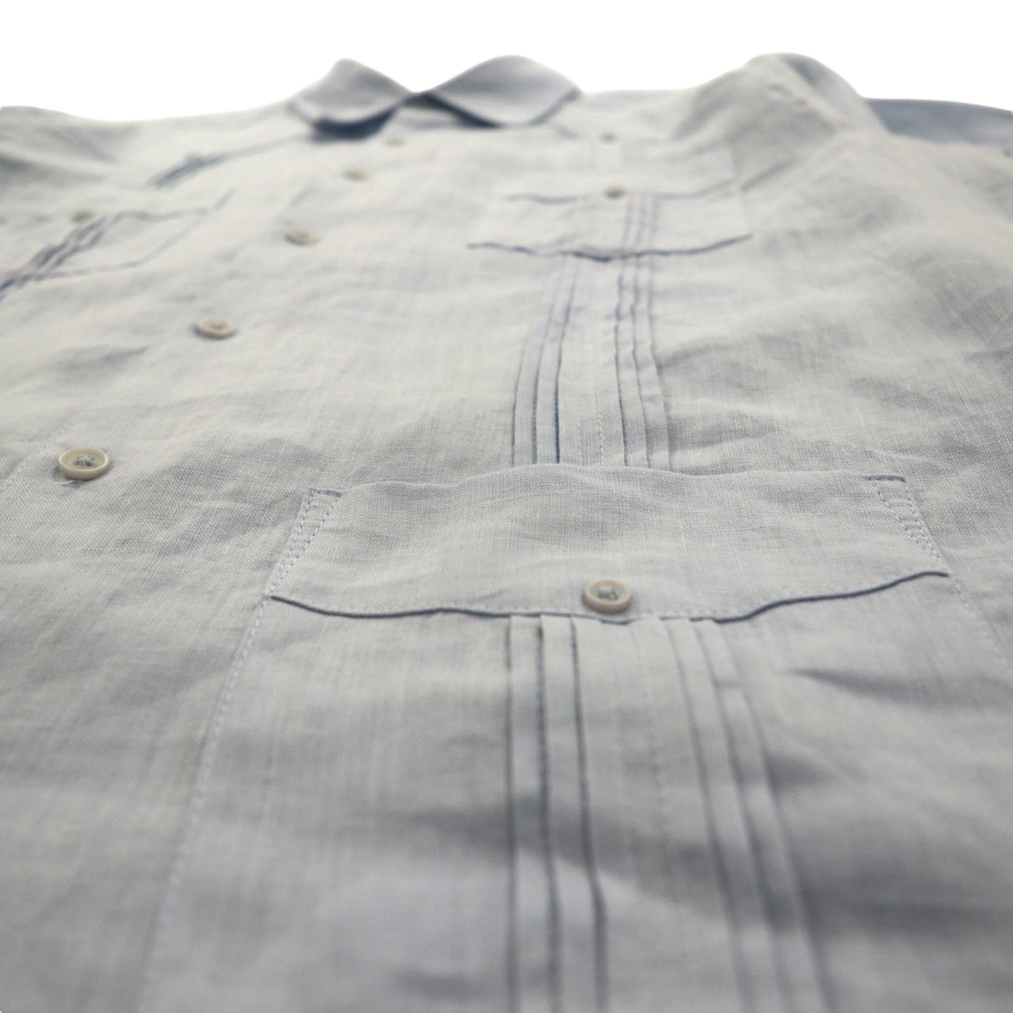 Vintage Cuban Shirt, Large, Blue, Linen, 4-Pocket, Boxy Silhouette, Tasso Elba