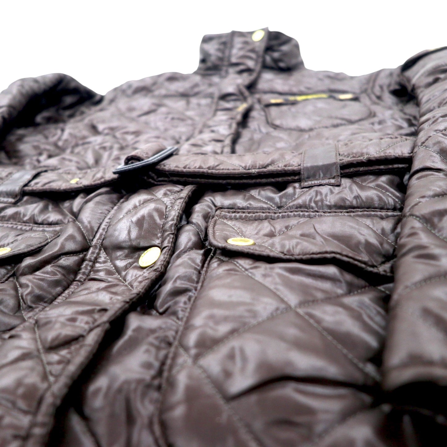 Barbour International Motorcycle Quilted Jacket L Brown Polyester Fleece Liner