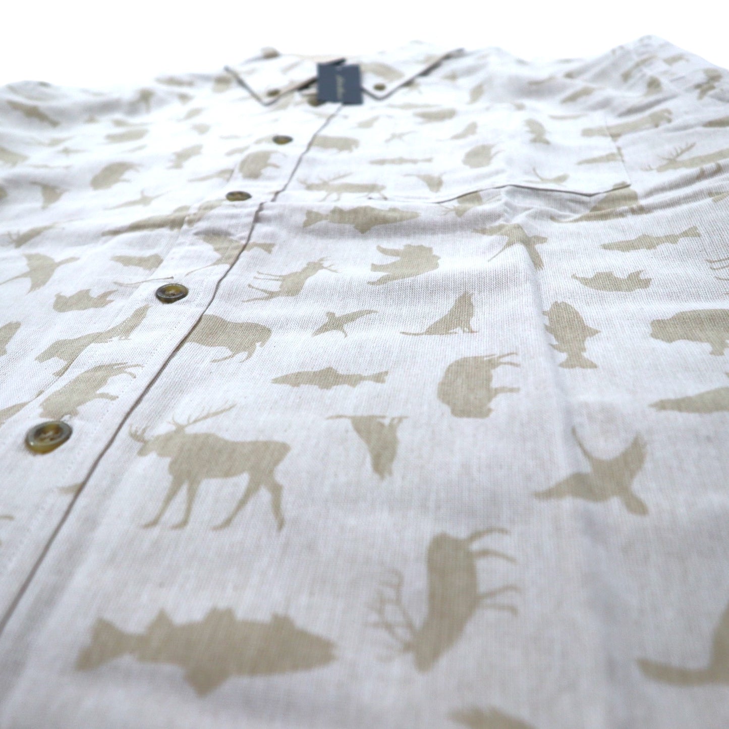 Eddie Bauer Button-down Shirt L Beige Cotton All-over Animal Pattern Unused