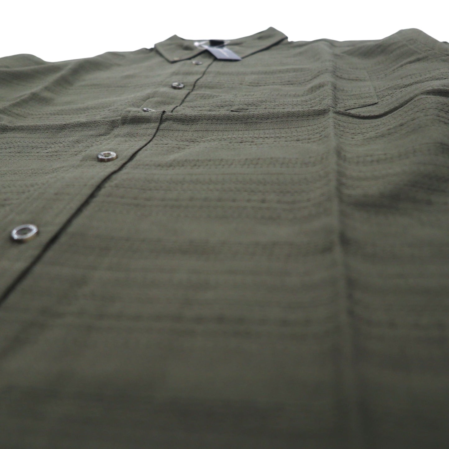 Eddie Bauer ドビー織 ボタンダウンシャツ L カーキ コットン 総柄 未使用品