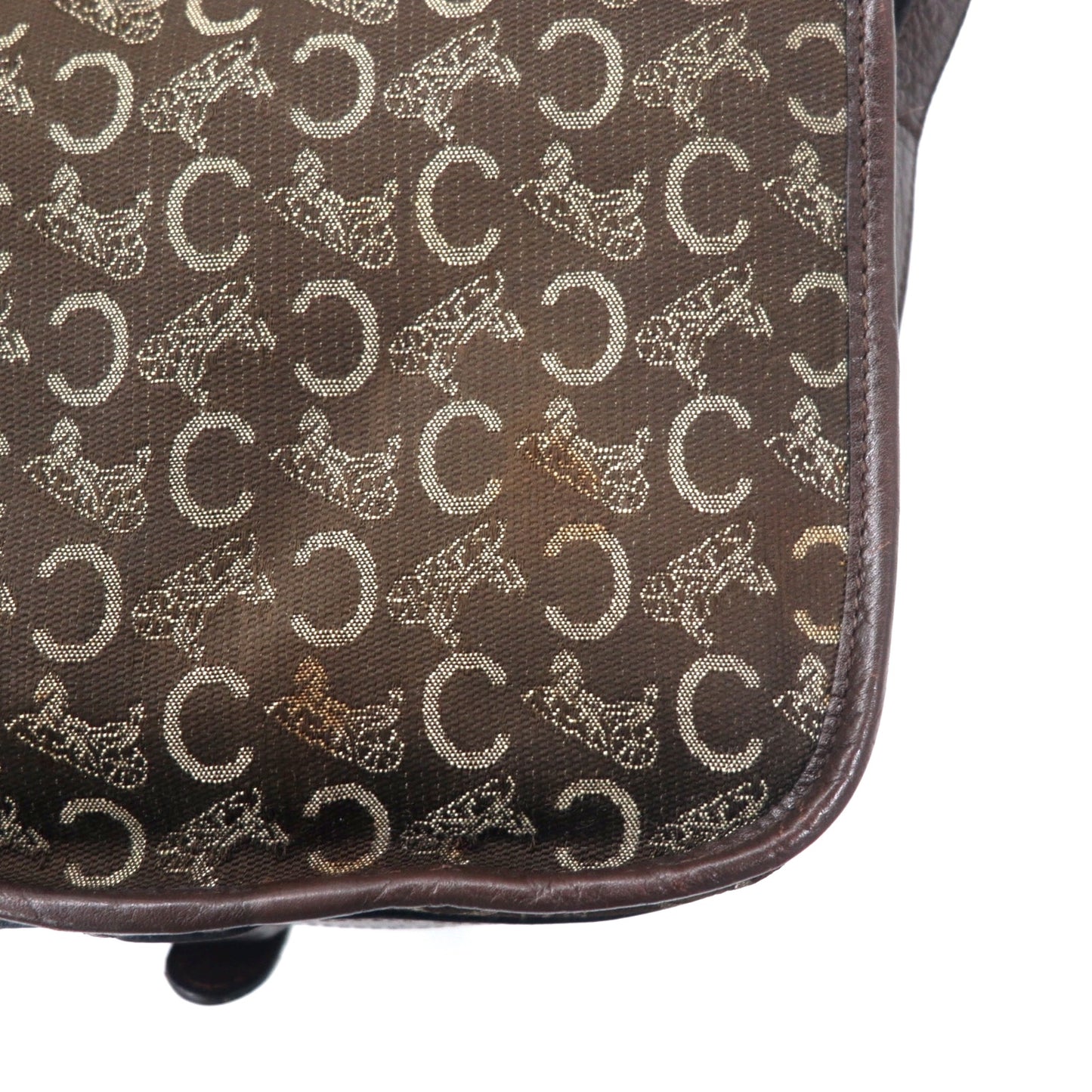 CELINE イタリア製 オールド Cマカダム ショルダーバッグ ブラウン キャンバス レザー サルキー 馬車