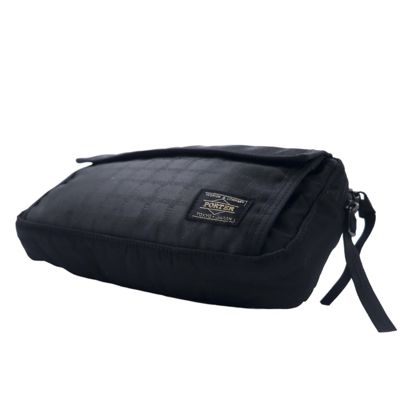 PORTER Black Pattern Waist Bag Body Bag Black Nylon Logo All Over Pattern Made in Japan