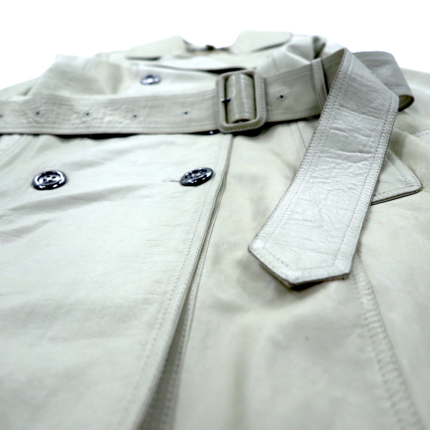 BURBERRY Lamb Leather Trench Coat, Medium, Ivory, Sheepskin, Belted