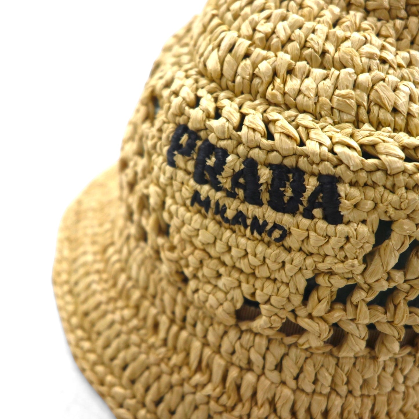PRADA Natural Crochet Bucket Hat in Beige Raffia, 1HC137 2A2T, Made in Italy