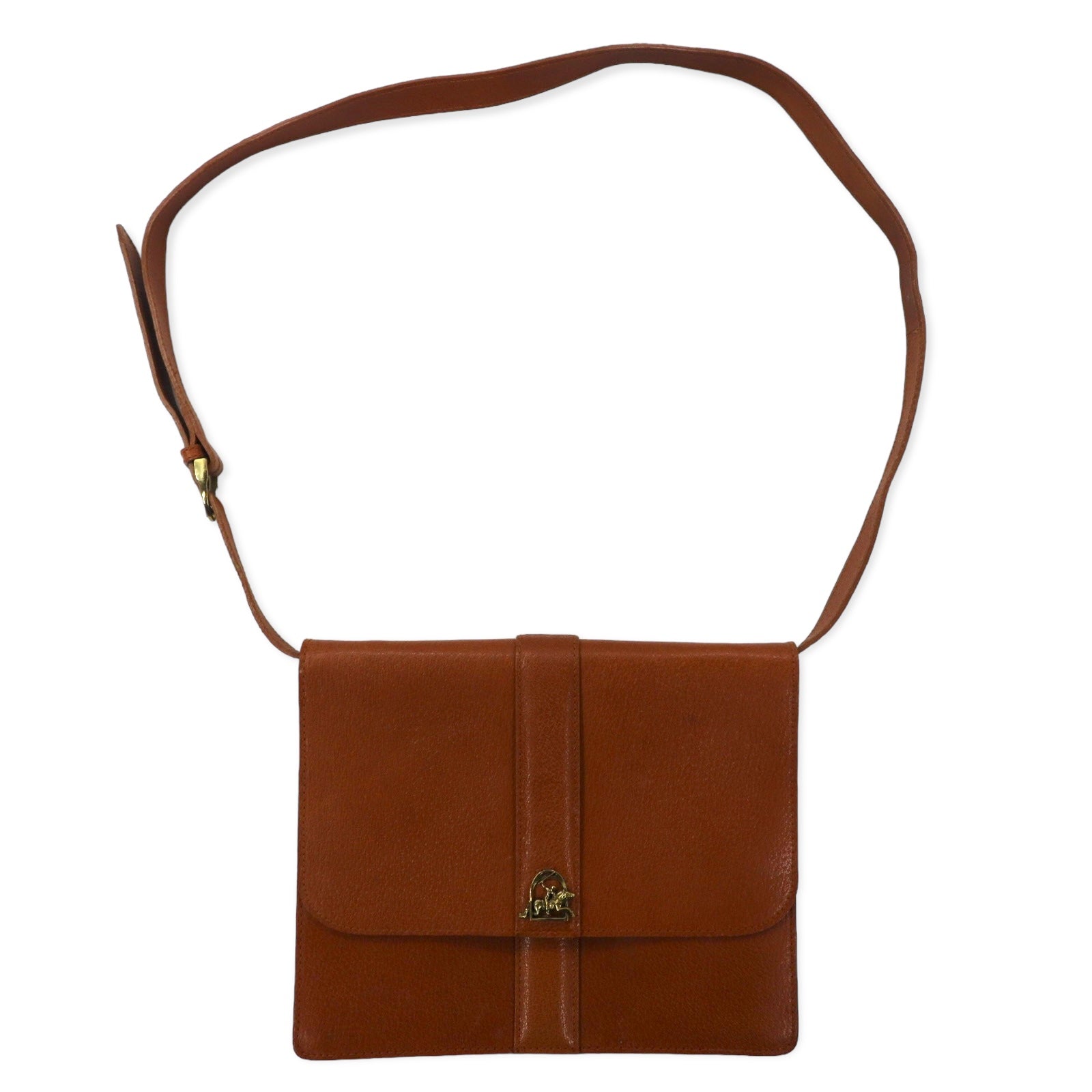 RALPH LAUREN square shoulder bag brown leather grained leather