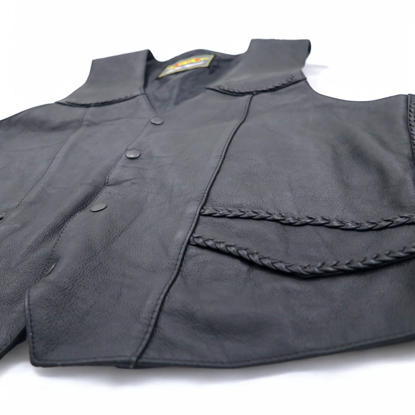 90年代 UNIK Leather Apparel レザーベスト バイカーベスト XL ブラック スナップボタン レースアップ 編み上げ