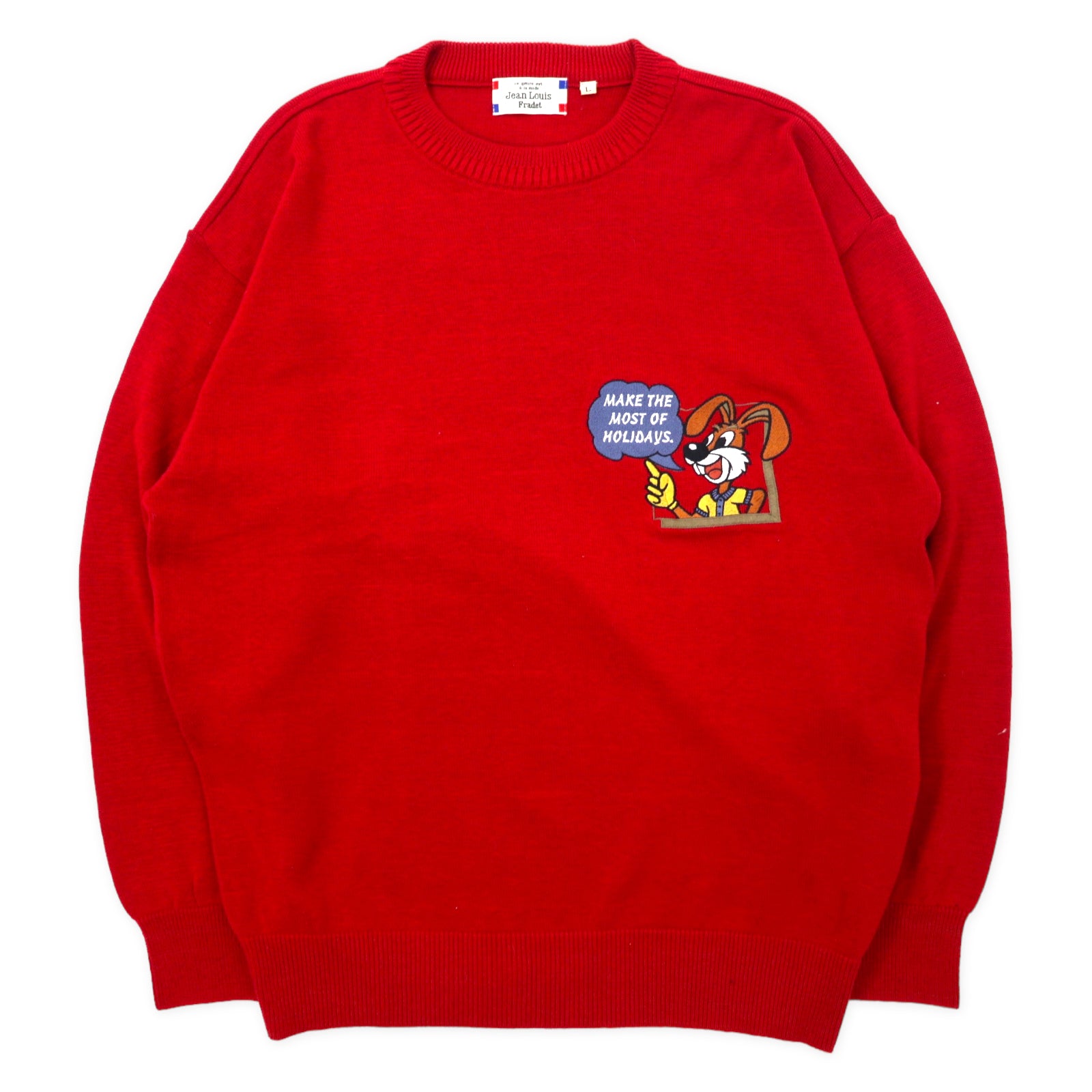 Jean Louis Fradet 90s Character embroidery knit sweater L Red Acrylic Japan  MADE