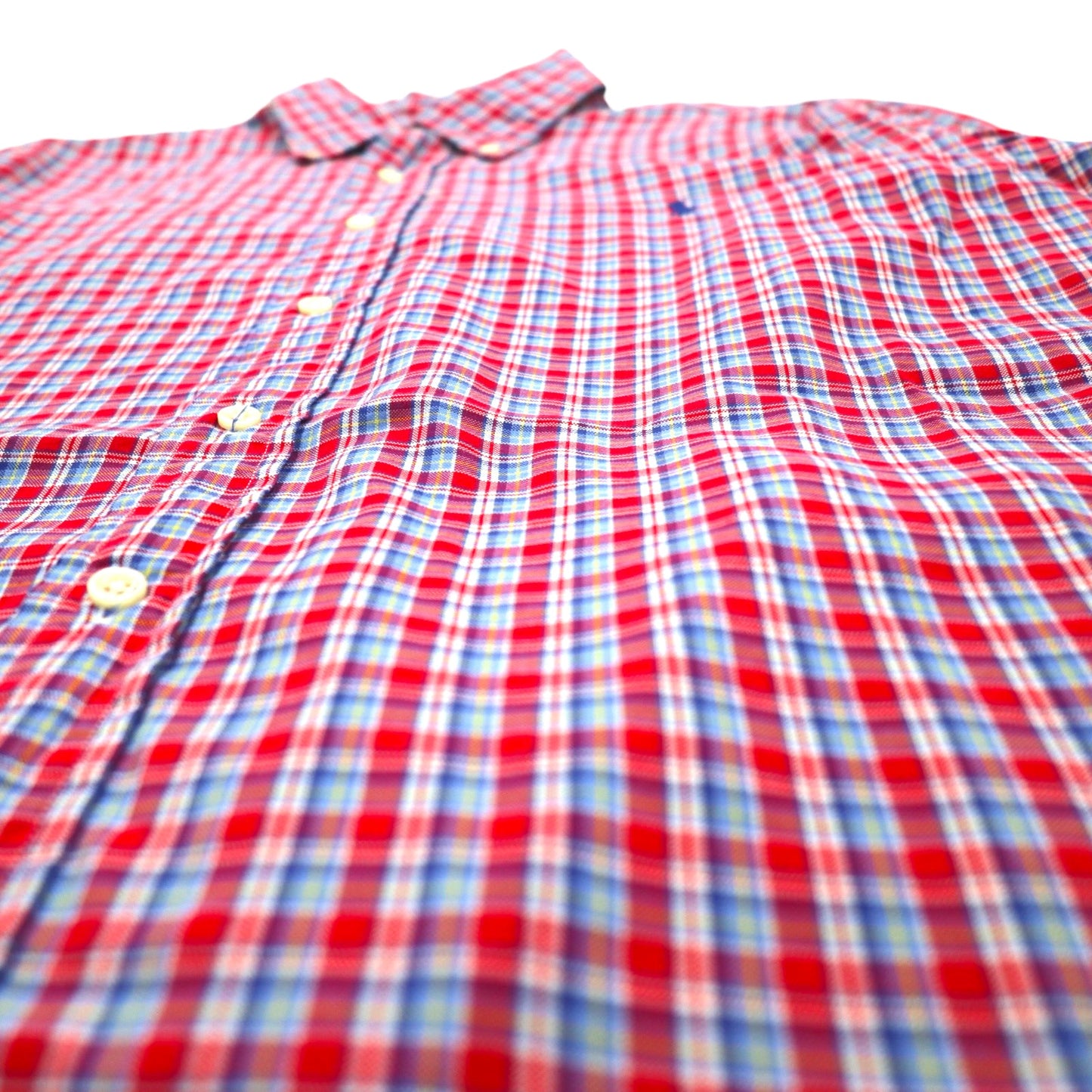 RALPH LAUREN Button-down shirt L Blue Red Check Cotton Small pony embroidery