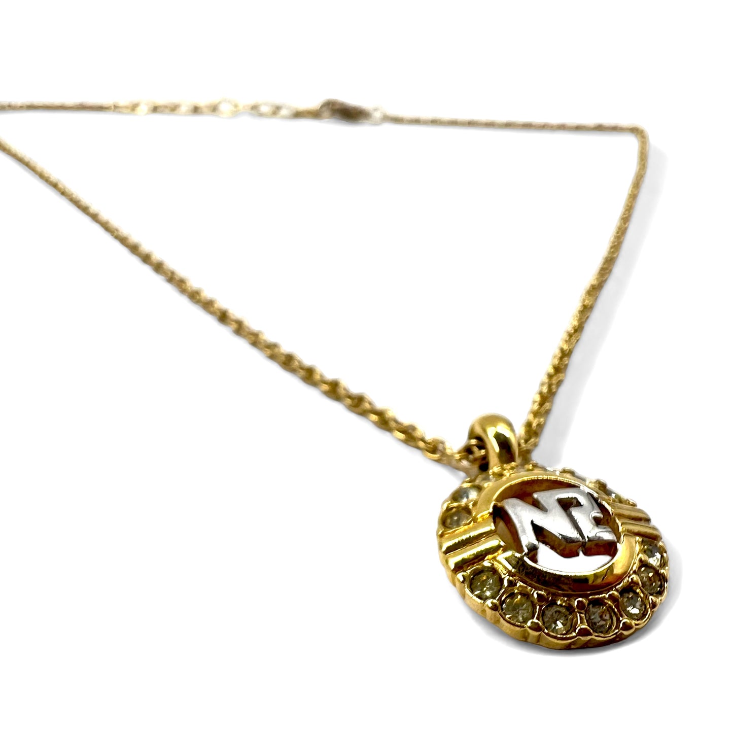 NINA RICCI ラインストーン スパイラルチェーン ネックレス ゴールド ラウンド ロゴモチーフ ヴィンテージ