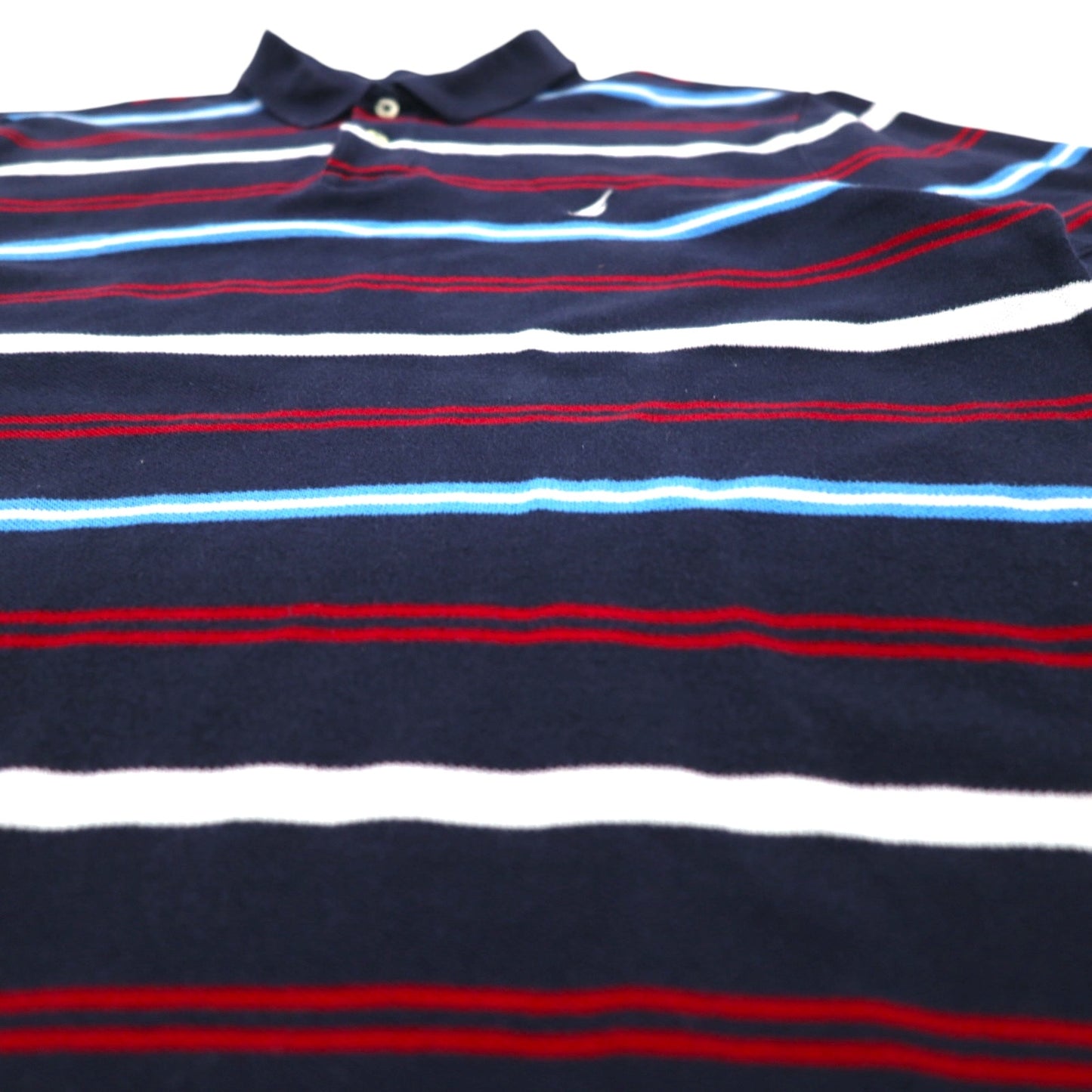 NAUTICA ボーダー ポロシャツ L ネイビー コットン 鹿の子 ワンポイントロゴ刺繍