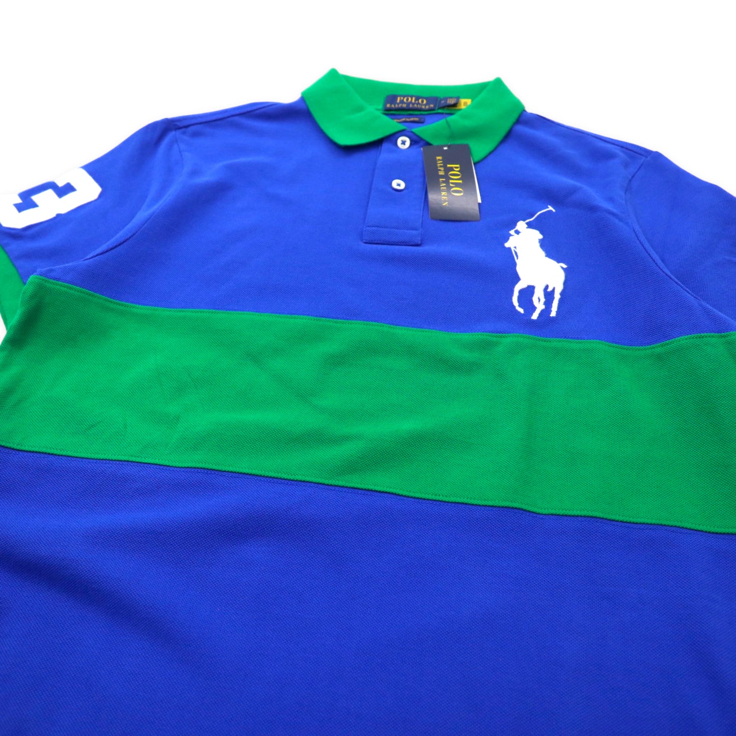 POLO RALPH LAUREN ビッグポニー ポロシャツ M ブルー グリーン コットン 未使用品