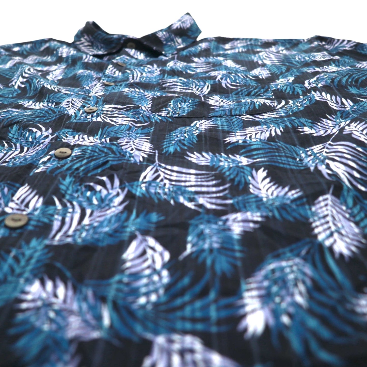 VAN HEUSEN 00年代 アロハシャツ 2XL ネイビー 総柄 ボタニカル リーフ 胸ポケット ビッグサイズ