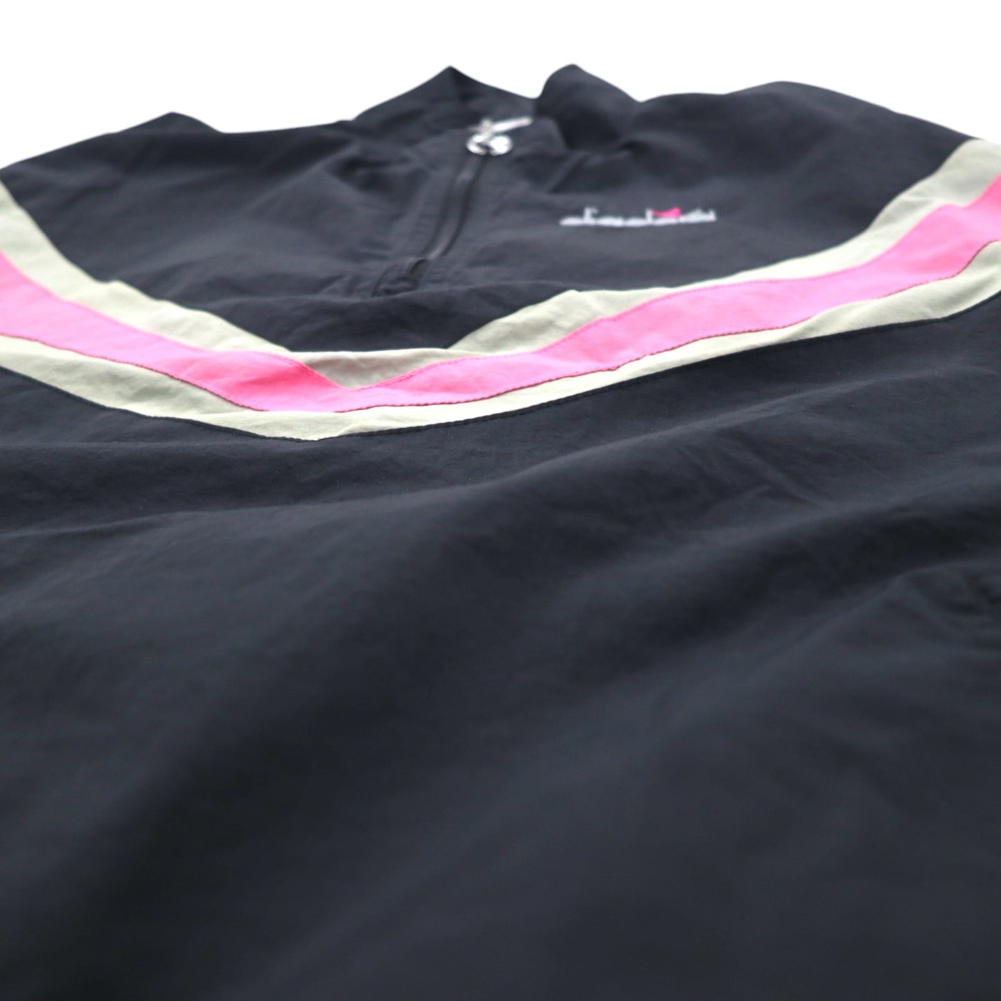 diadora 90年代 ハーフジップ ナイロンジャケット トラックジャケット ジャージ L ブラック ロゴテープ ワンポイントロゴ刺繍