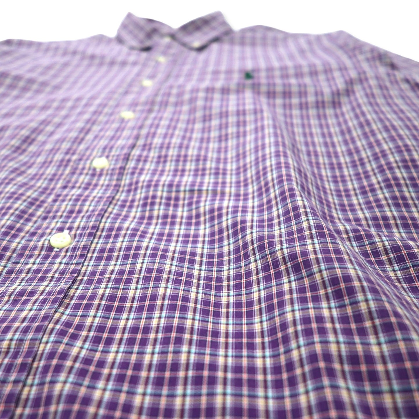 RALPH LAUREN ボタンダウンシャツ L パープル チェック コットン CUSTOM FIT スモールポニー刺繍