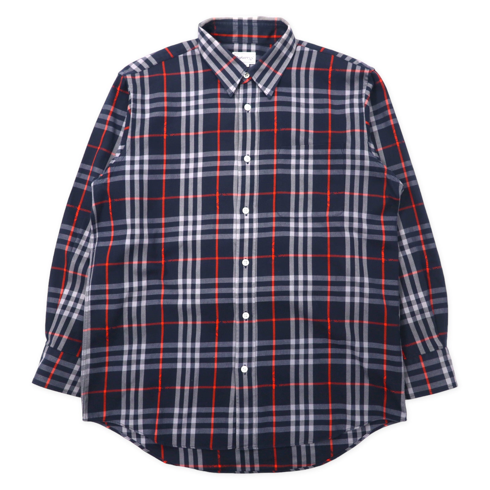 BURBERRYS Vintage Shadow Horse CHECKED Shirt L Navy Cotton Japan