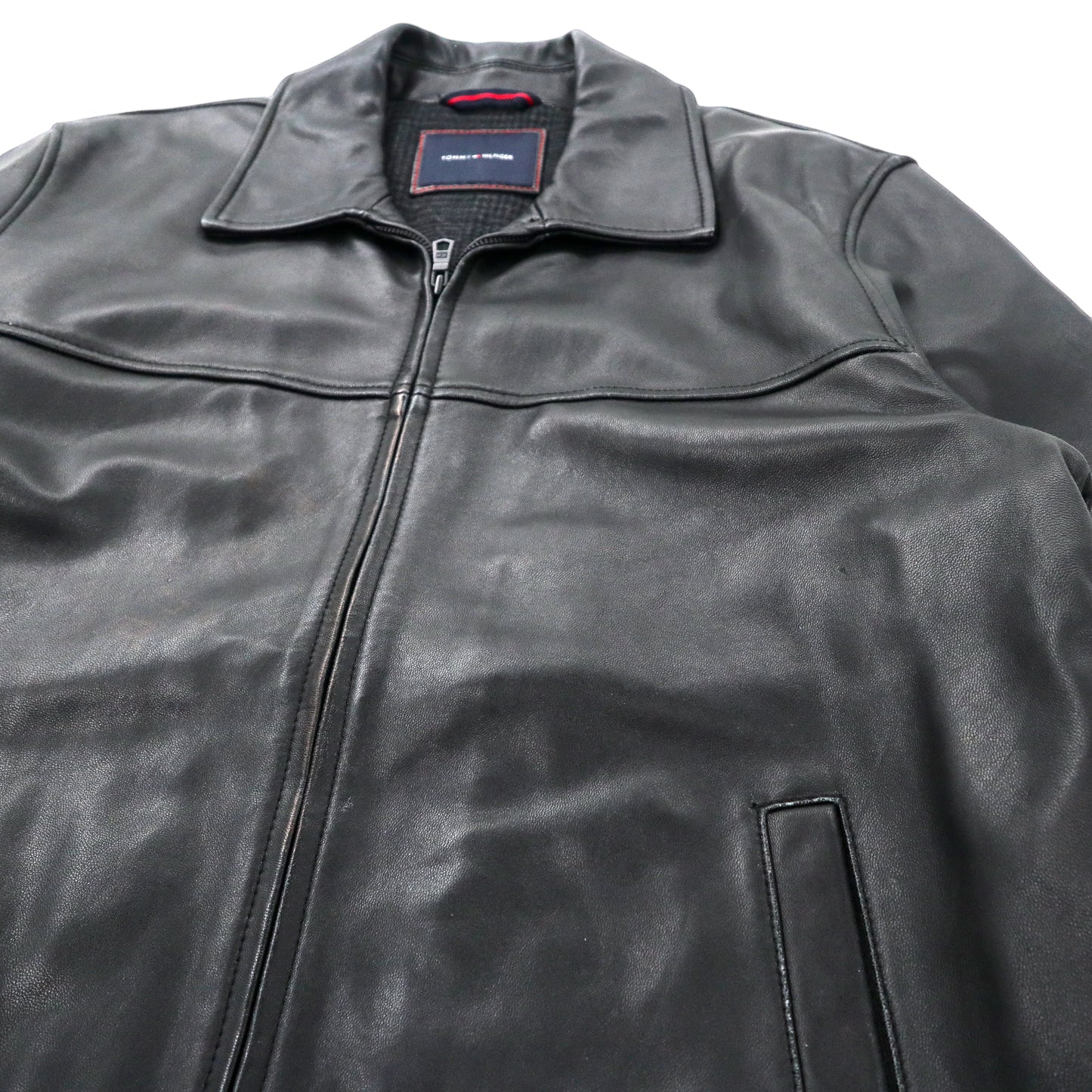 TOMMY HILFIGER Leather Rider's Jacket XL Black Sheep Leather Lamb Leather