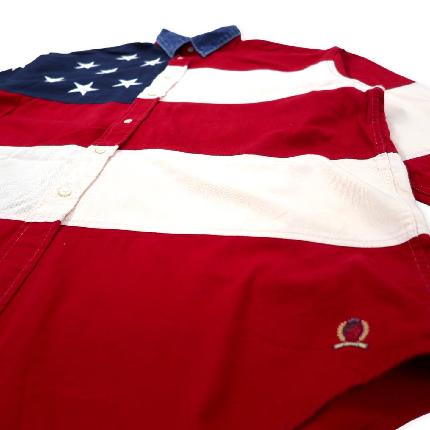 TOMMY JEANS 90's Stars and Stripes Design Shirt XL Multicolor Cotton Collar Denim Switch Big Size