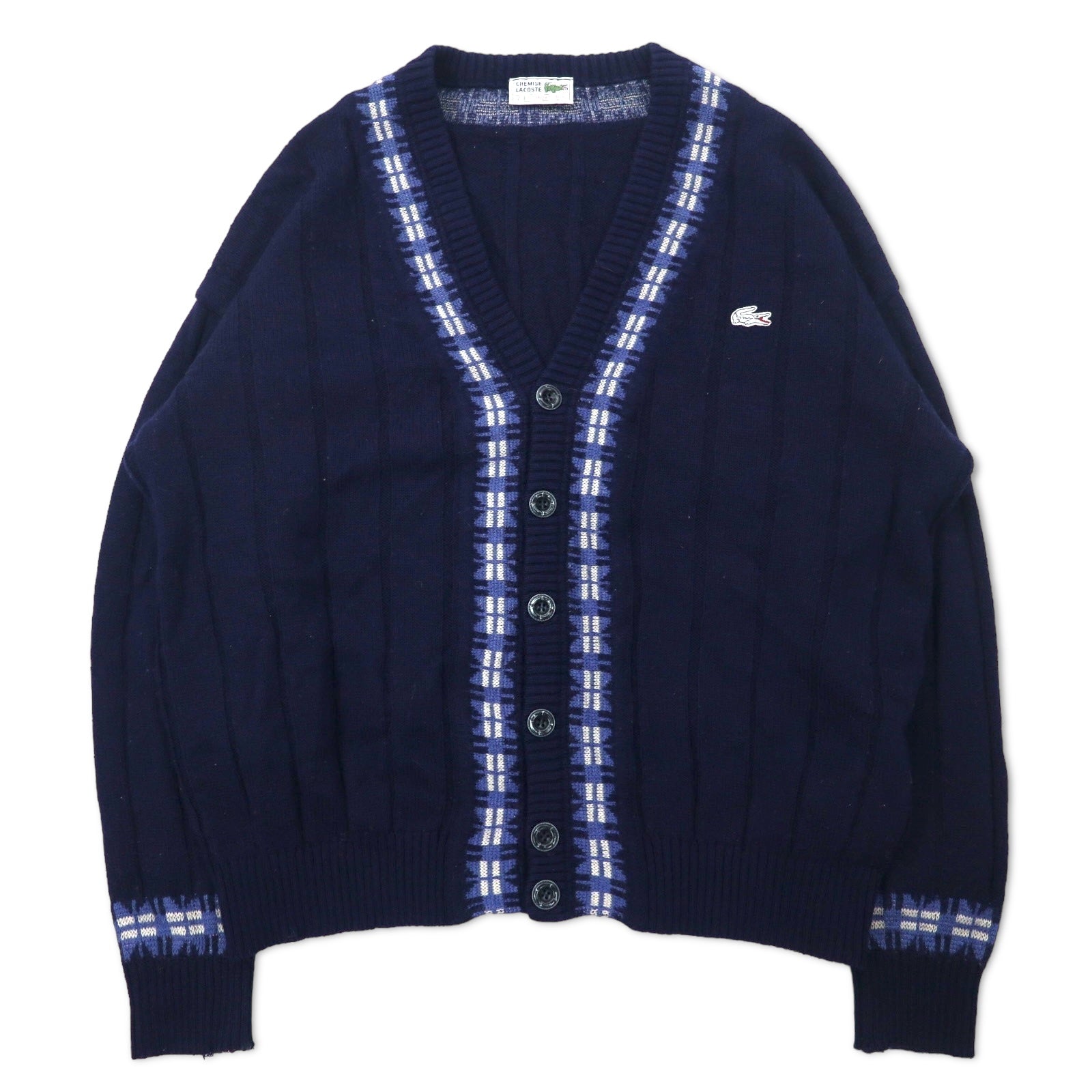 CHEMISE LACOSTE 70s Spain MADE Acrylic Knit Cardigan 7 Navy One 