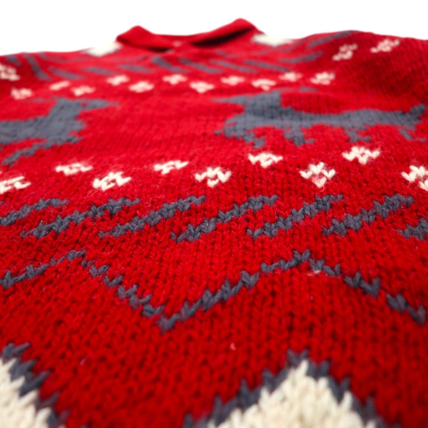 Woolrich 1970s White Tag Shawl Collar Cowichan Knit Sweater, Size L, Red, Nordic Pattern, Wool