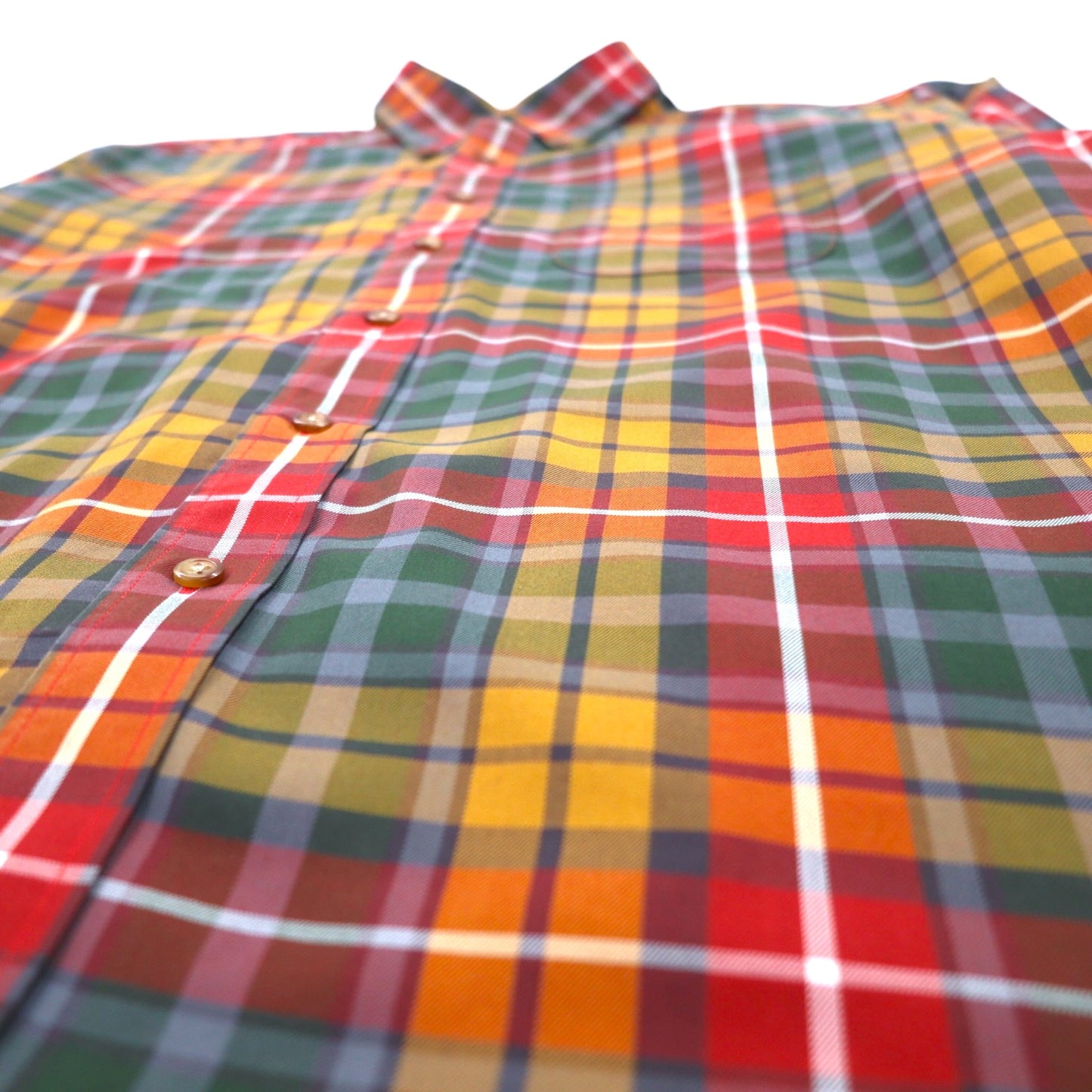 Brooks Brothers 346 Big Size Button Down Shirt L Multicolor Check Orange Yellow Green