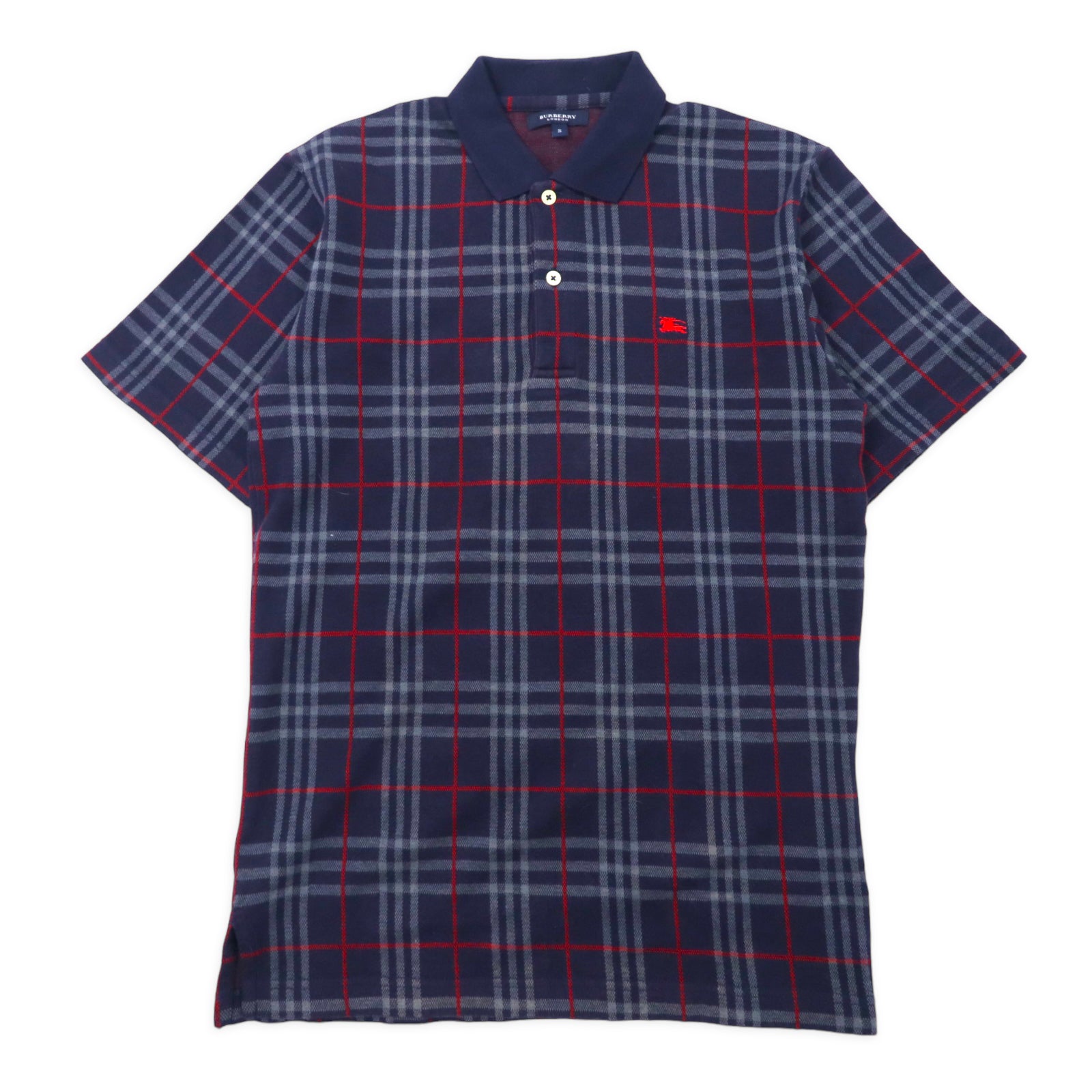BURBERRY CHECKED Polo Shirt S Navy Cotton One Point Logo 