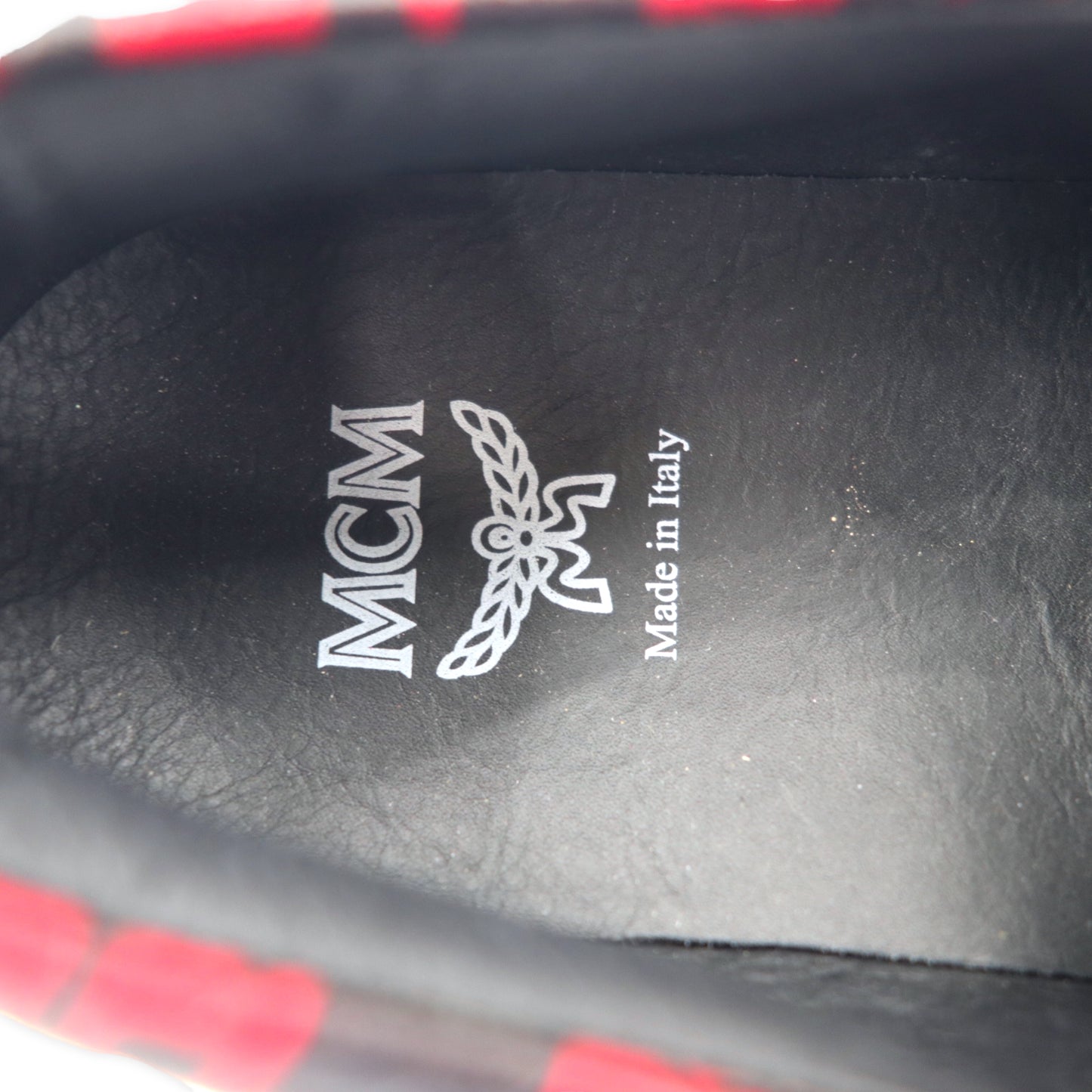 MCM slip-on leather sneakers 23cm red all over logo pattern in Visetos pattern made in Italy