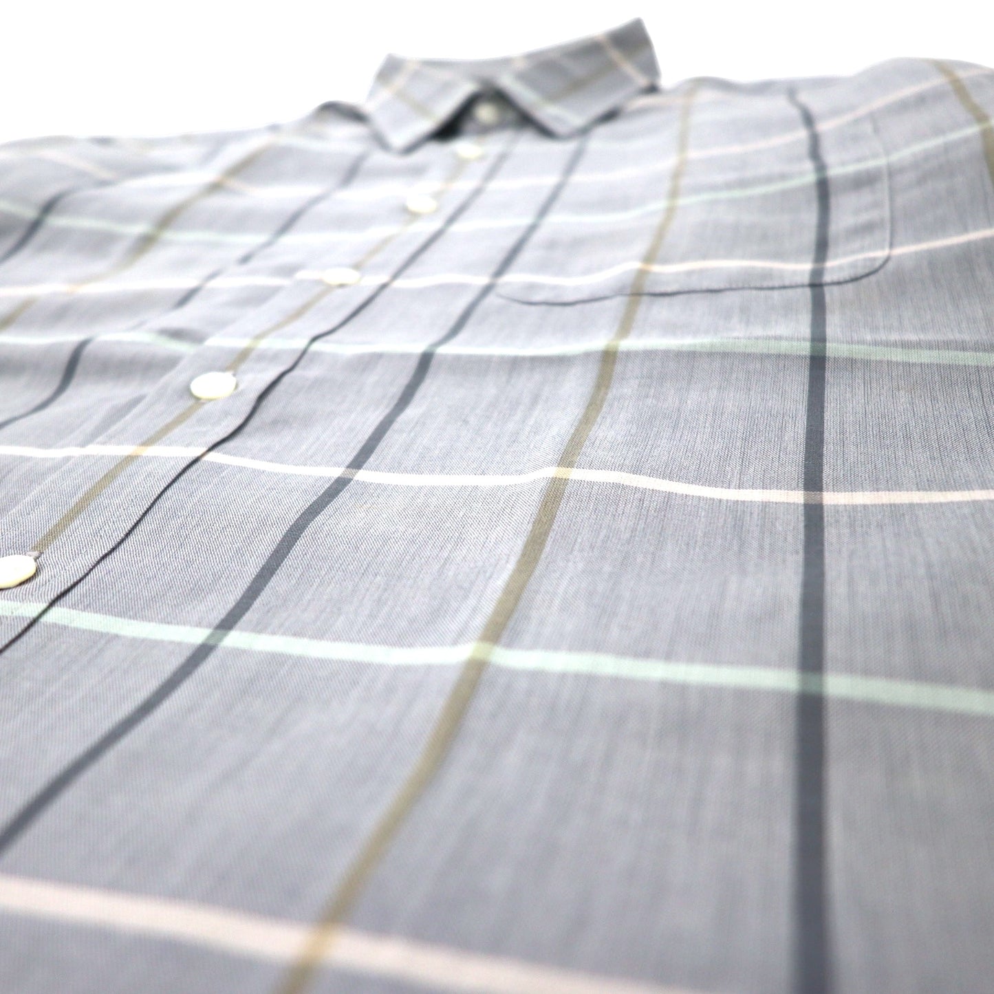 Burberrys Window Pen Check Short Sleeve Dress Shirt L Gray Linen Cotton Made in Japan