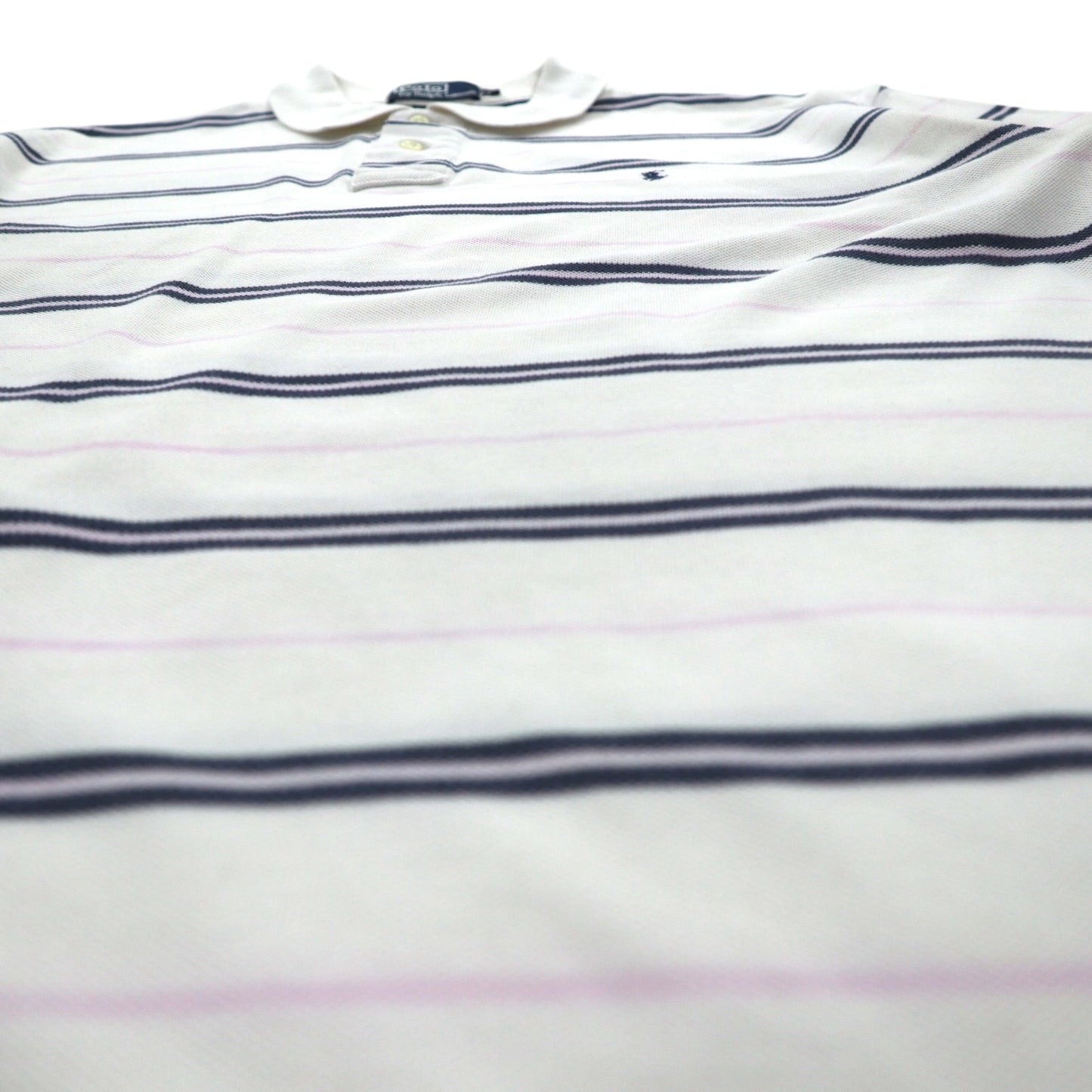 Polo by Ralph Lauren 90s Striped Polo Shirt L White Pique Small Pony Embroidery